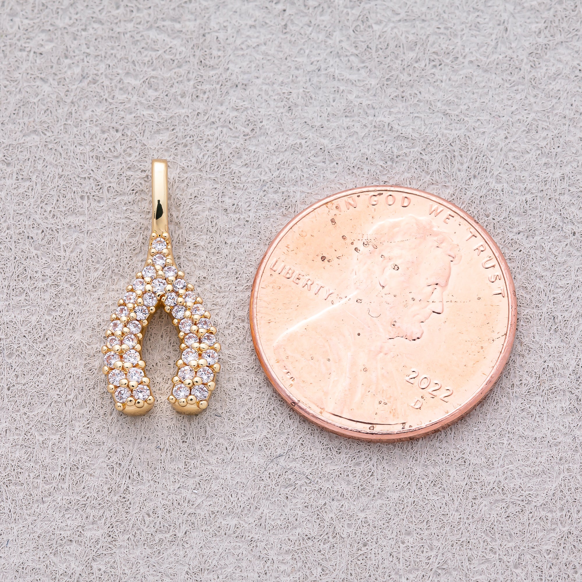 16K Gold Plated Clear Micro Paved CZ Wishbone Lucky Mini Pendant - Sold Each