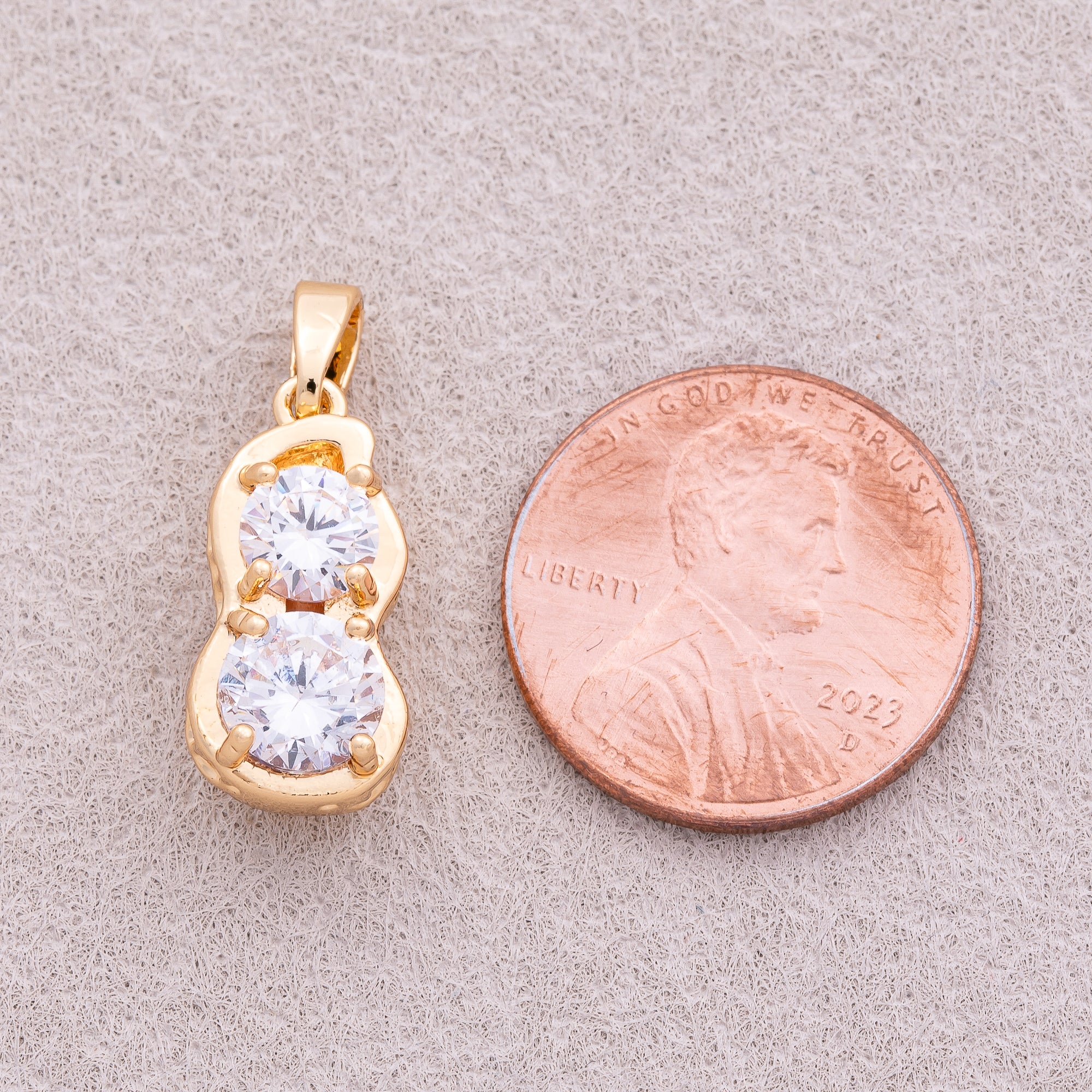 16K Gold Plated Clear CZ Peanut Textured Pendant - Sold Each