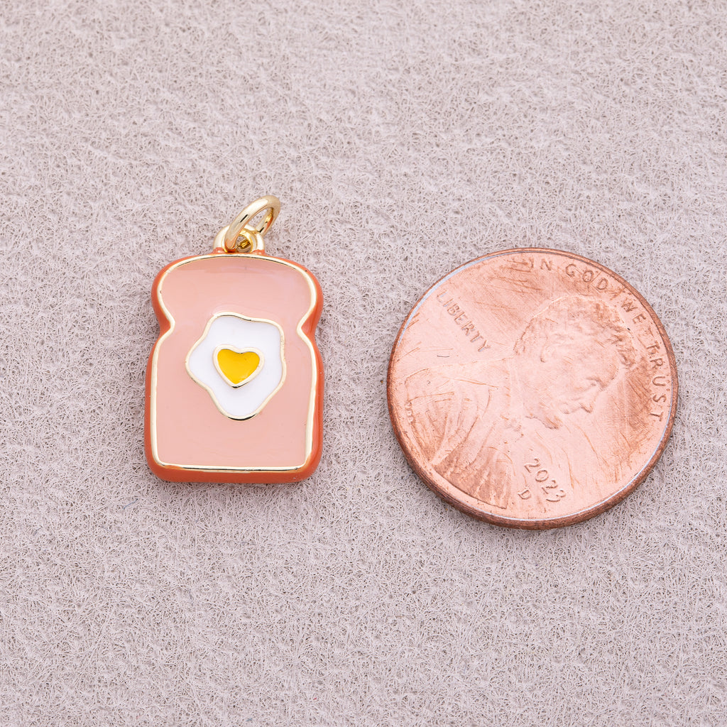 16K Gold Plated Toast Egg Breakfast Enamel Charm - Sold Each