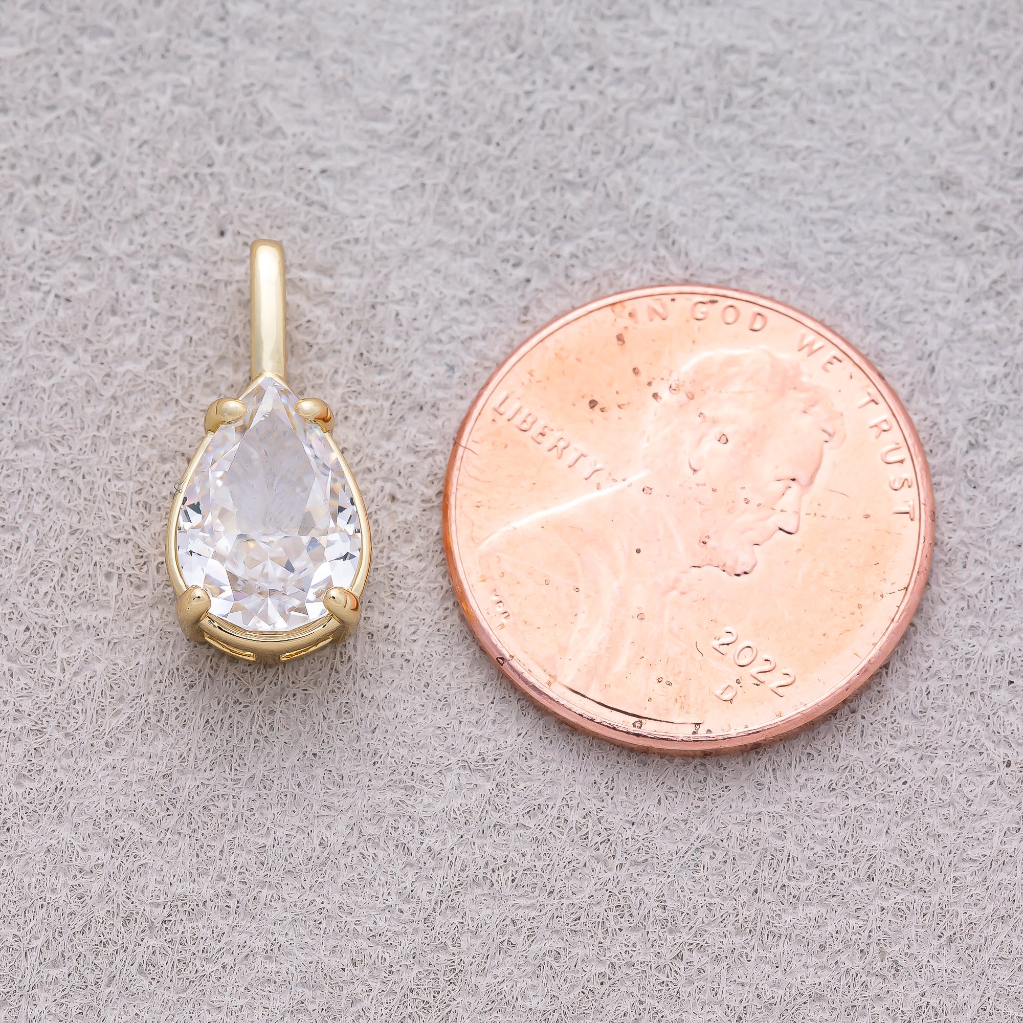 16K Gold Plated Clear CZ Teardrop Pendant - Sold Each