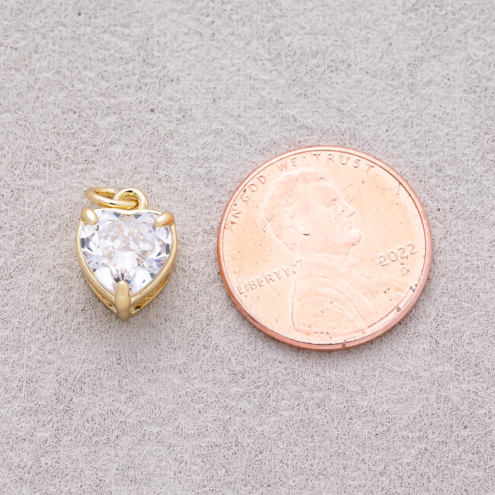16K Gold Plated Clear CZ Love Heart Charm - Sold Each