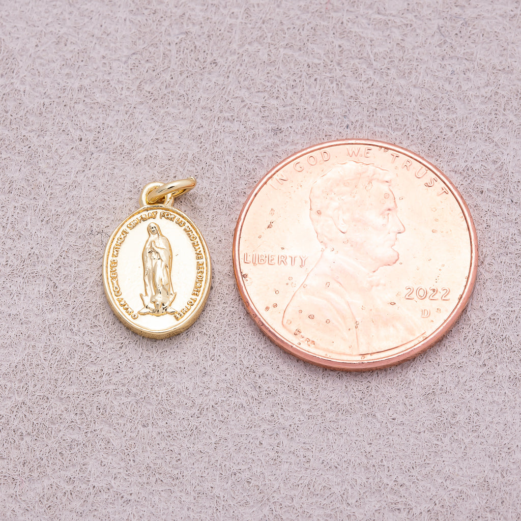 16K Gold Plated Oval Virgin Mary Religious Medallion Pendant - Sold Each