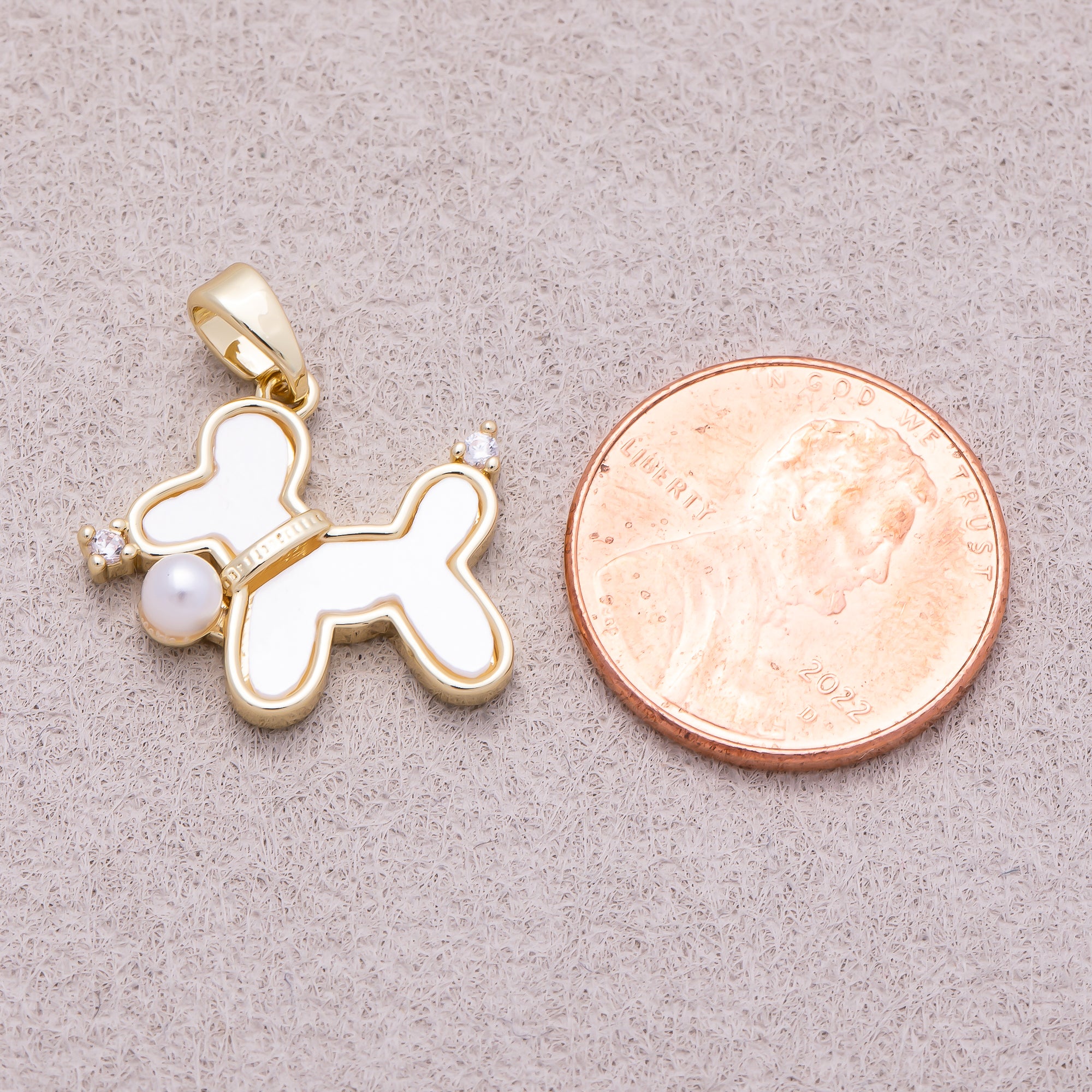 16K Gold Shell Pearl Clear CZ Balloon Dog Animal Pendant - Sold Each