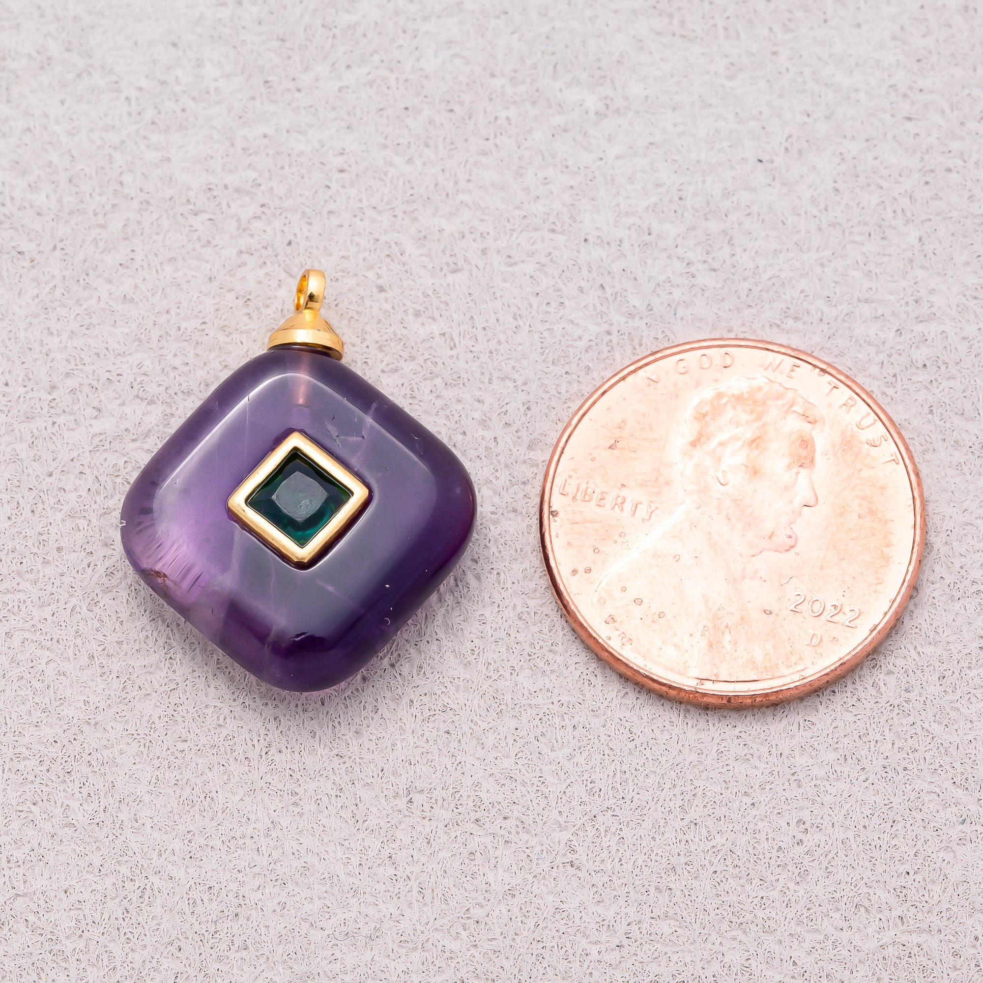16K Gold Plated Multicolor Bezel set Natural Gemstone Rhombus Pendant - Sold Each