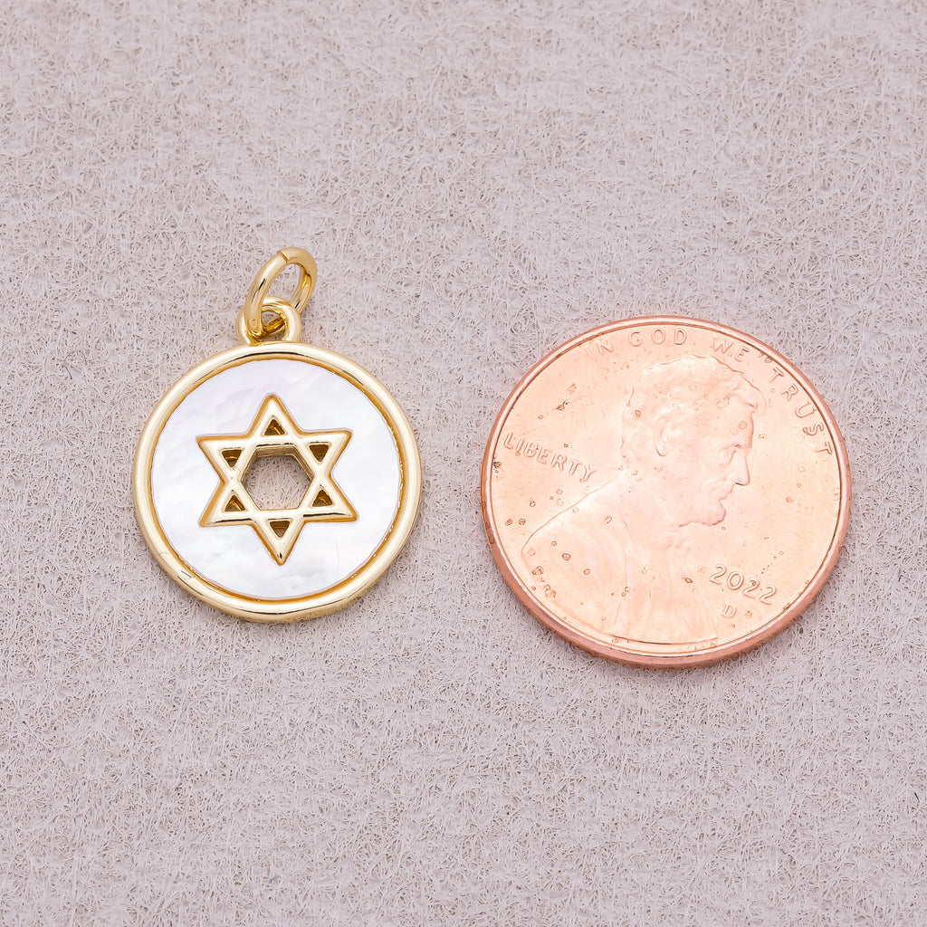 16K Gold Plated Mother Of Pearl David Medallion Pendant - Sold Each