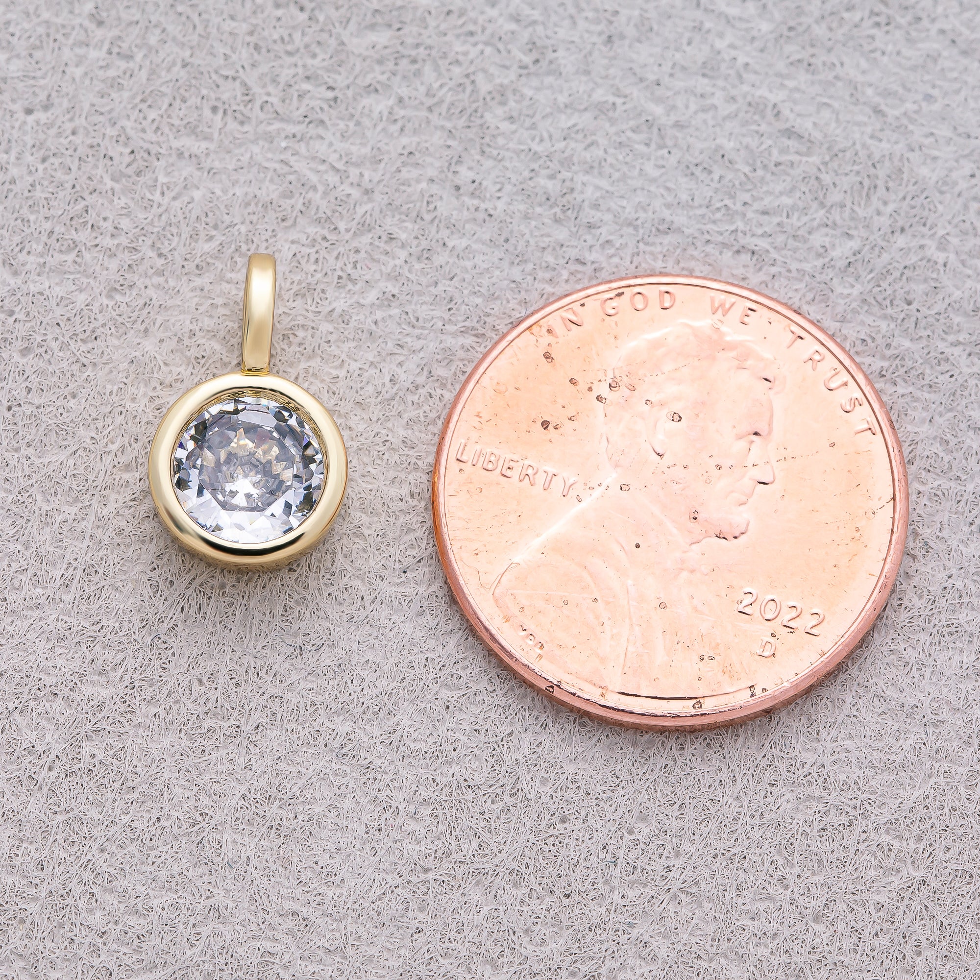 16K Gold Plated Bezel Set CZ Round Solitaire Pendant - Sold Each