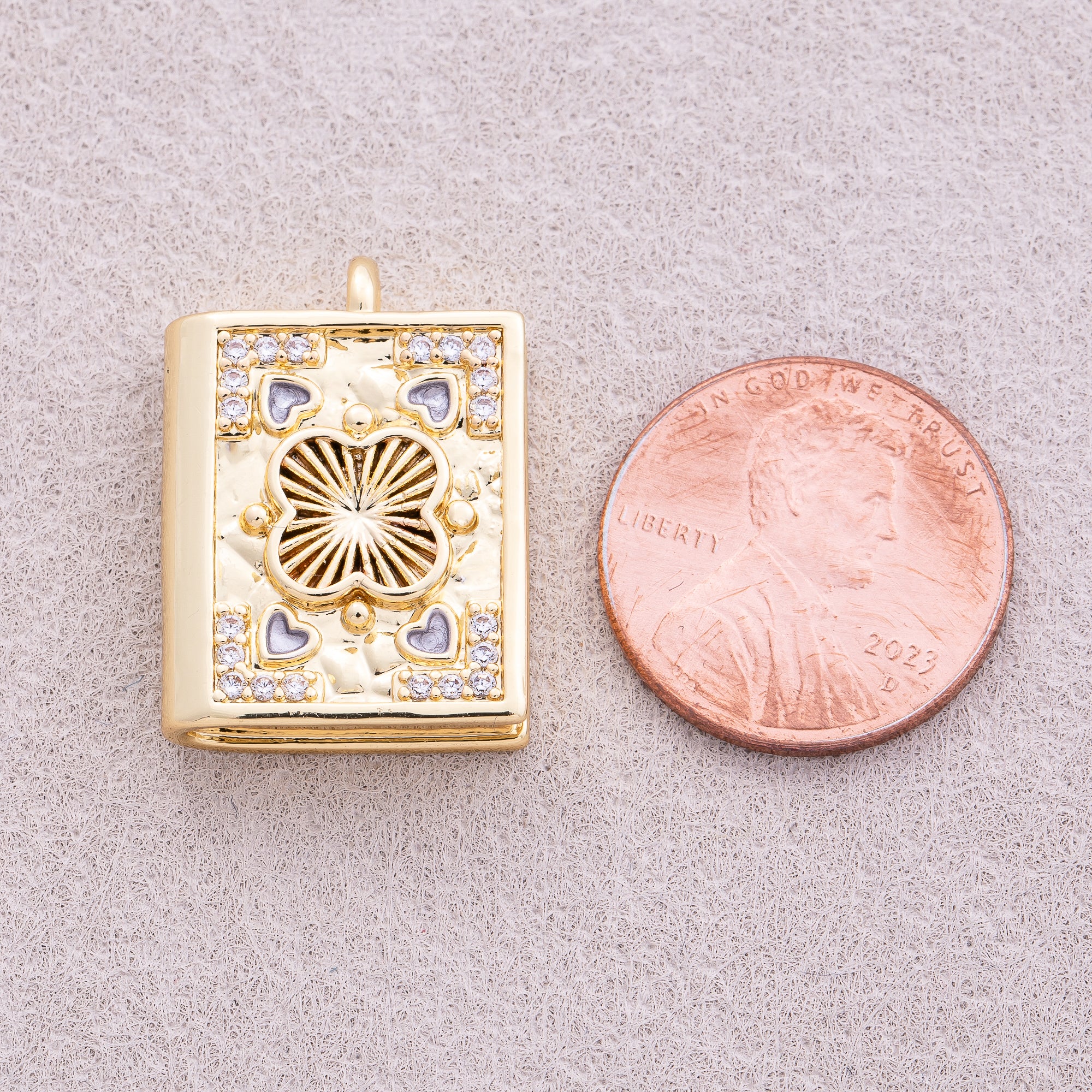 16K Gold Plated Heart CZ Magic Book Pendant - Sold Each