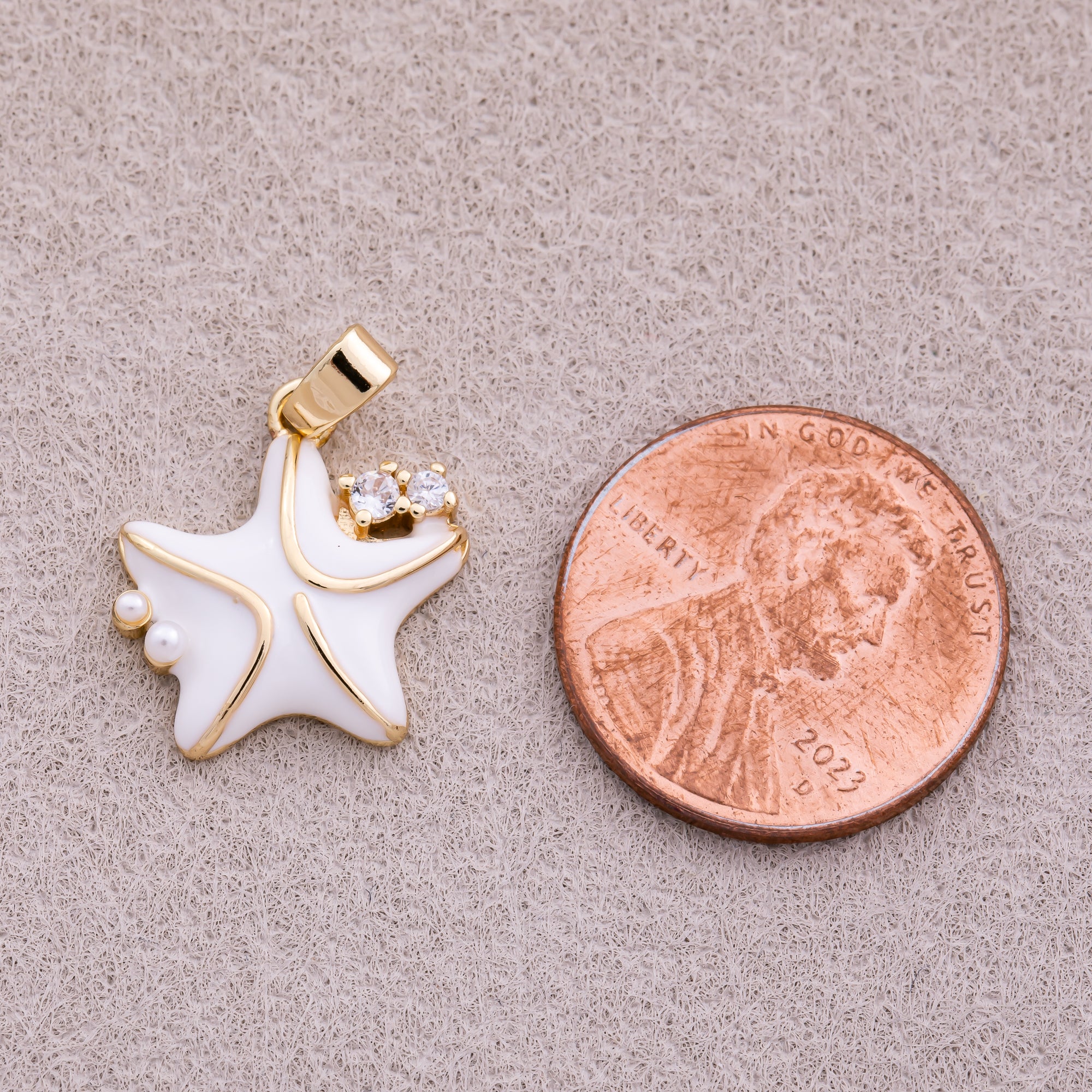 16K Gold Plated Clear CZ White Enamel Celestial Star Charm - Sold Each