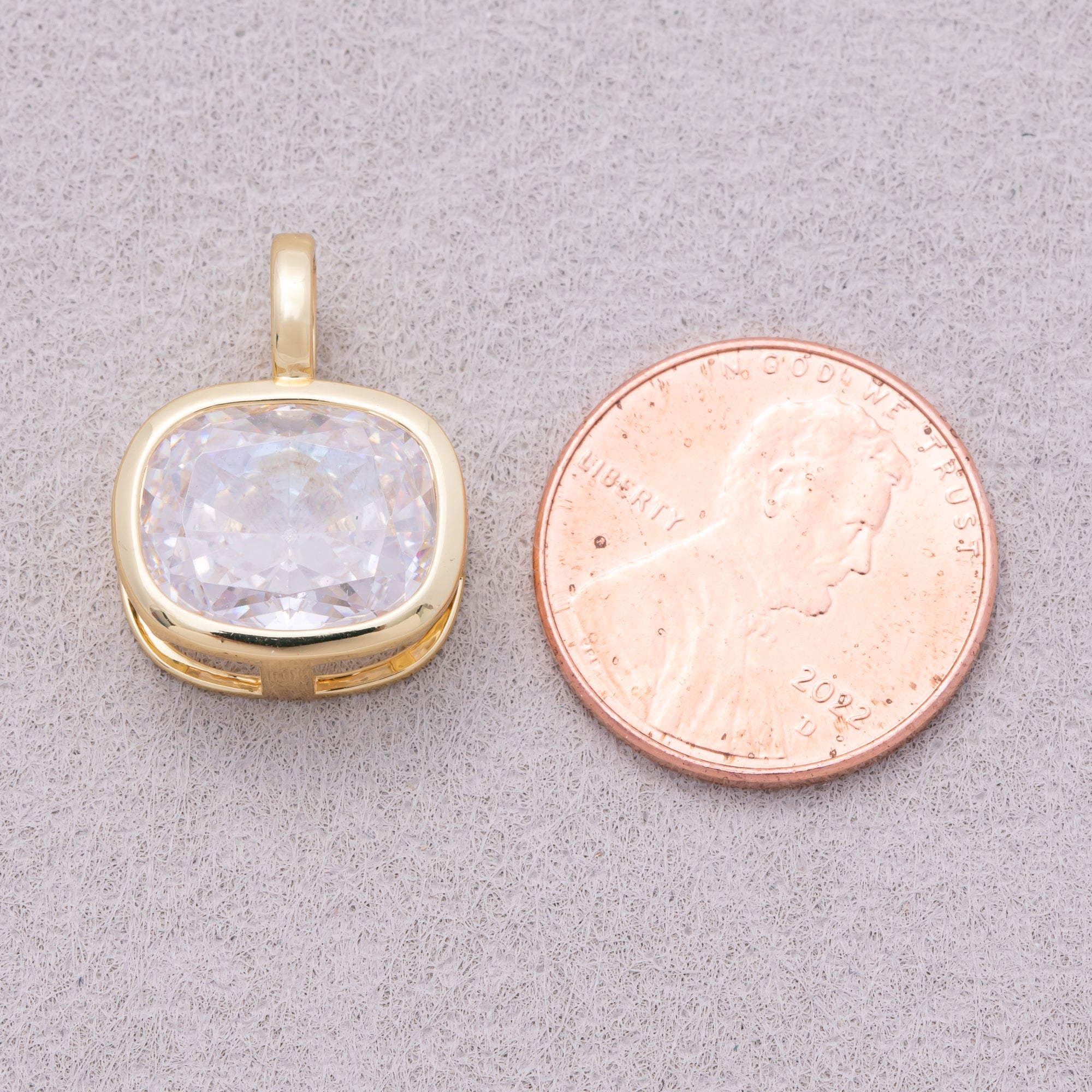 16K Gold Plated Rounded Rectangle CZ Bezel Geometric Pendant - Sold Each