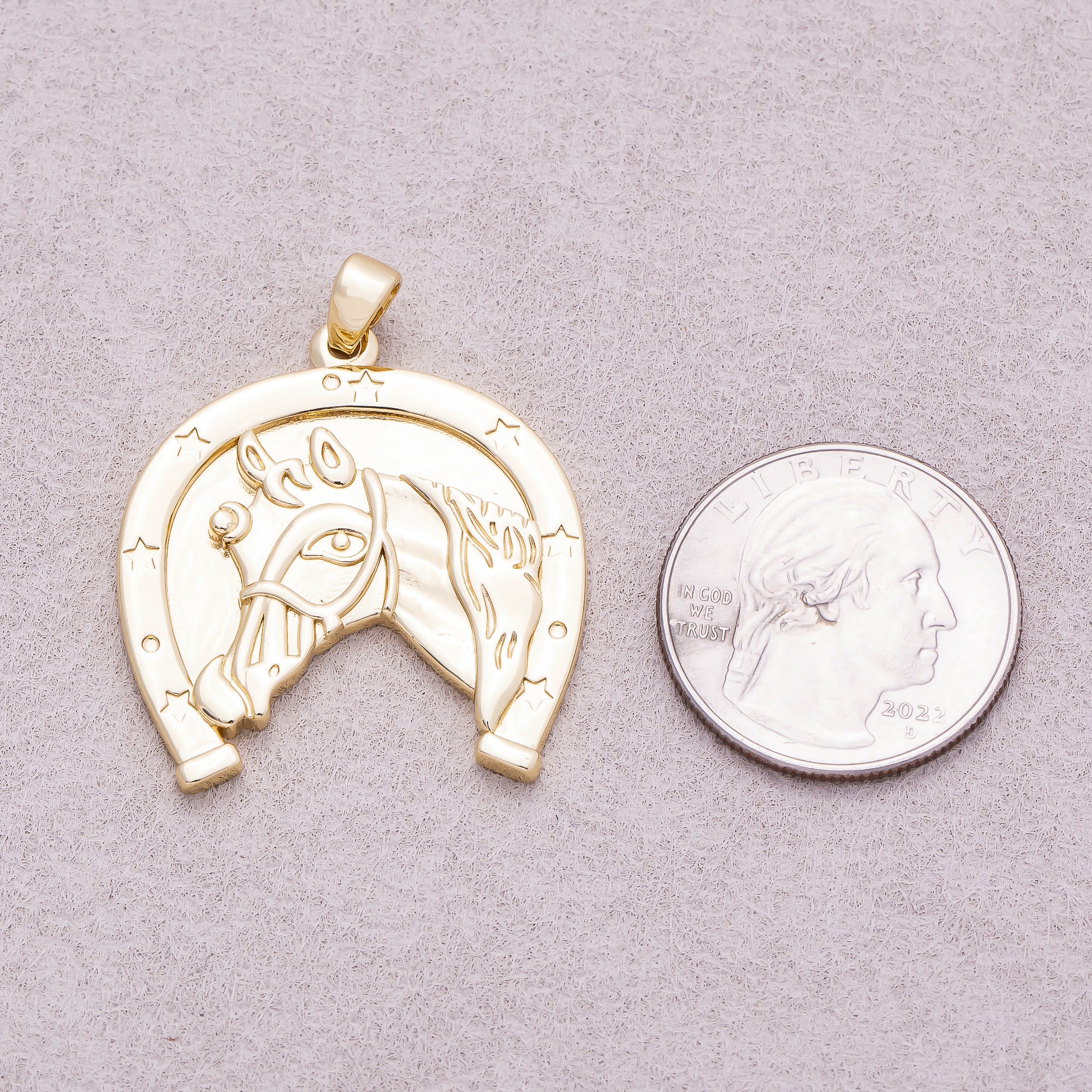 16K Gold Plated Lucky Horseshoe Medallion Horse Pendant - Sold Each