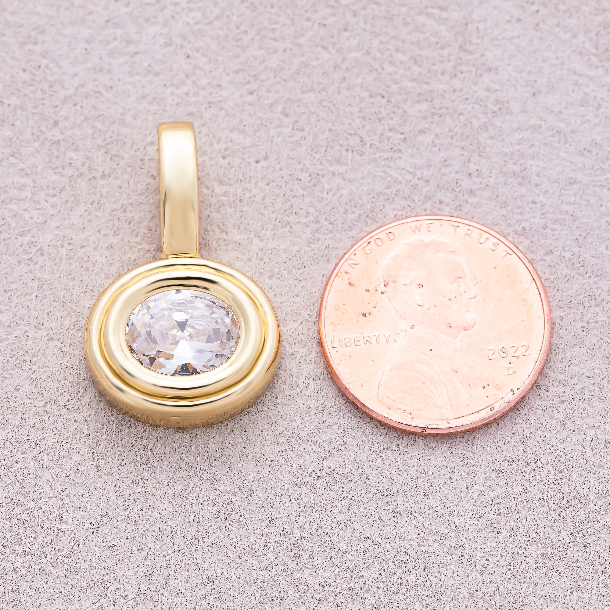 16K Gold Plated Clear CZ Round Solitaire Bezel Pendant - Sold Each