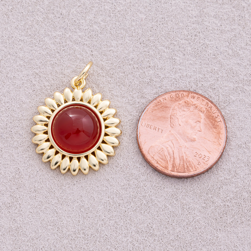 16K Gold Plated Colorful Natural Gemstone Sunflower Charm - Sold Each