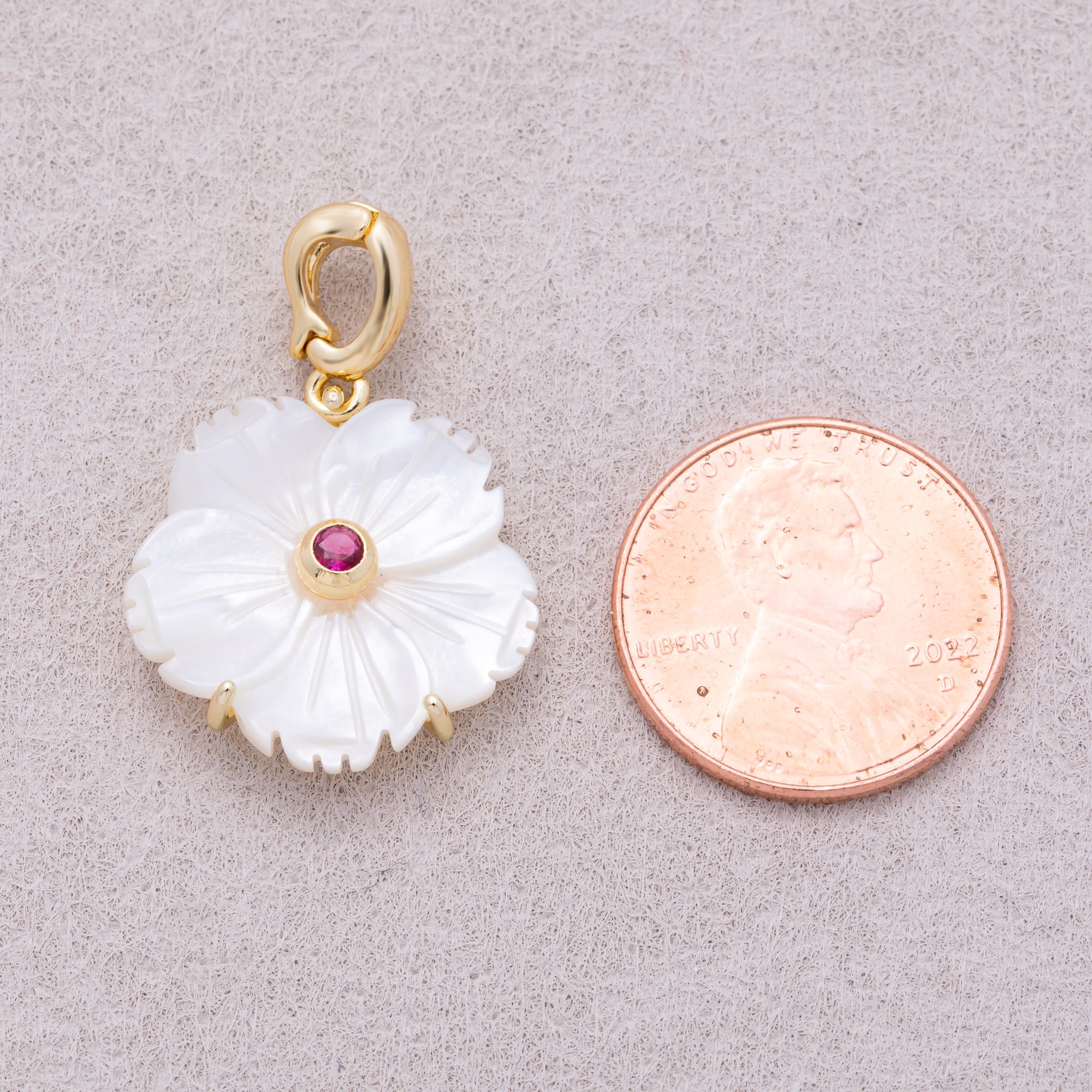 16K Gold Plated Mother of Pearl Blooming Flower Personal Birthstone Pendant - Sold Each