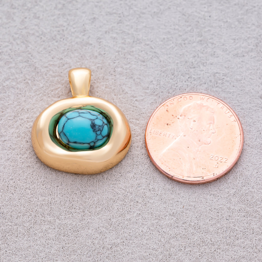 16K Gold Plated Turquoise Natural Gemstone Irregular Oval Charm - Sold Each