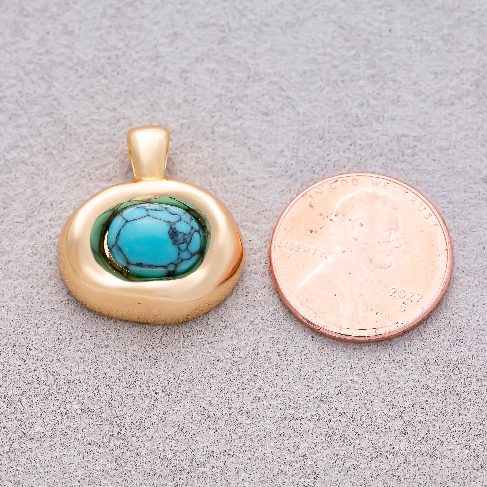 16K Gold Plated Turquoise Natural Gemstone Irregular Oval Charm - Sold Each
