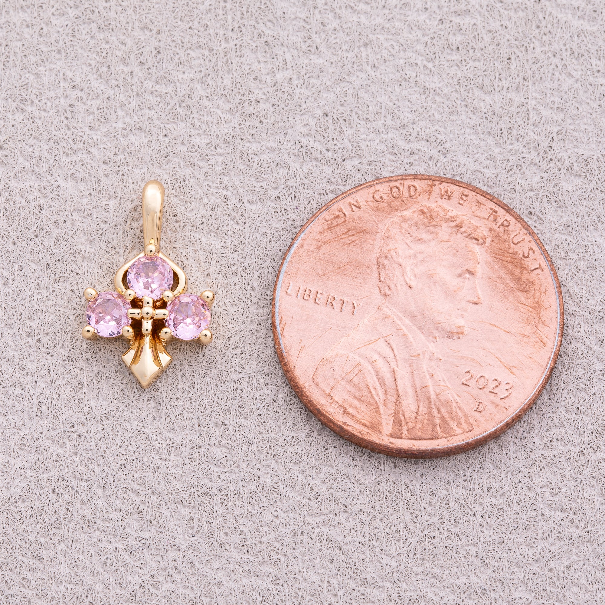 16K Gold Plated Pink and Blue CZ Mini Cross Charm - Sold Each