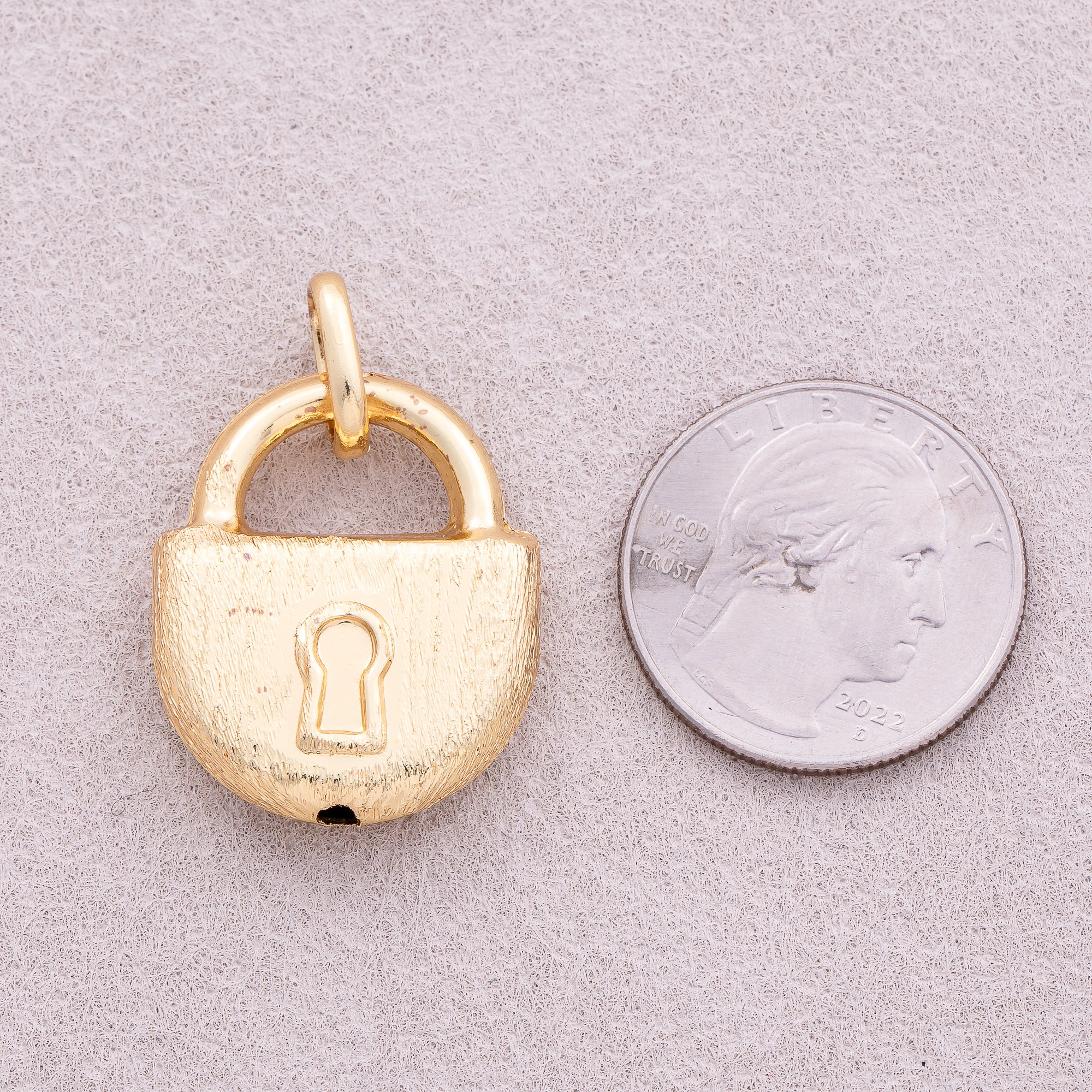16K Gold Plated Minimalist Textured Padlock Charm - Sold Each