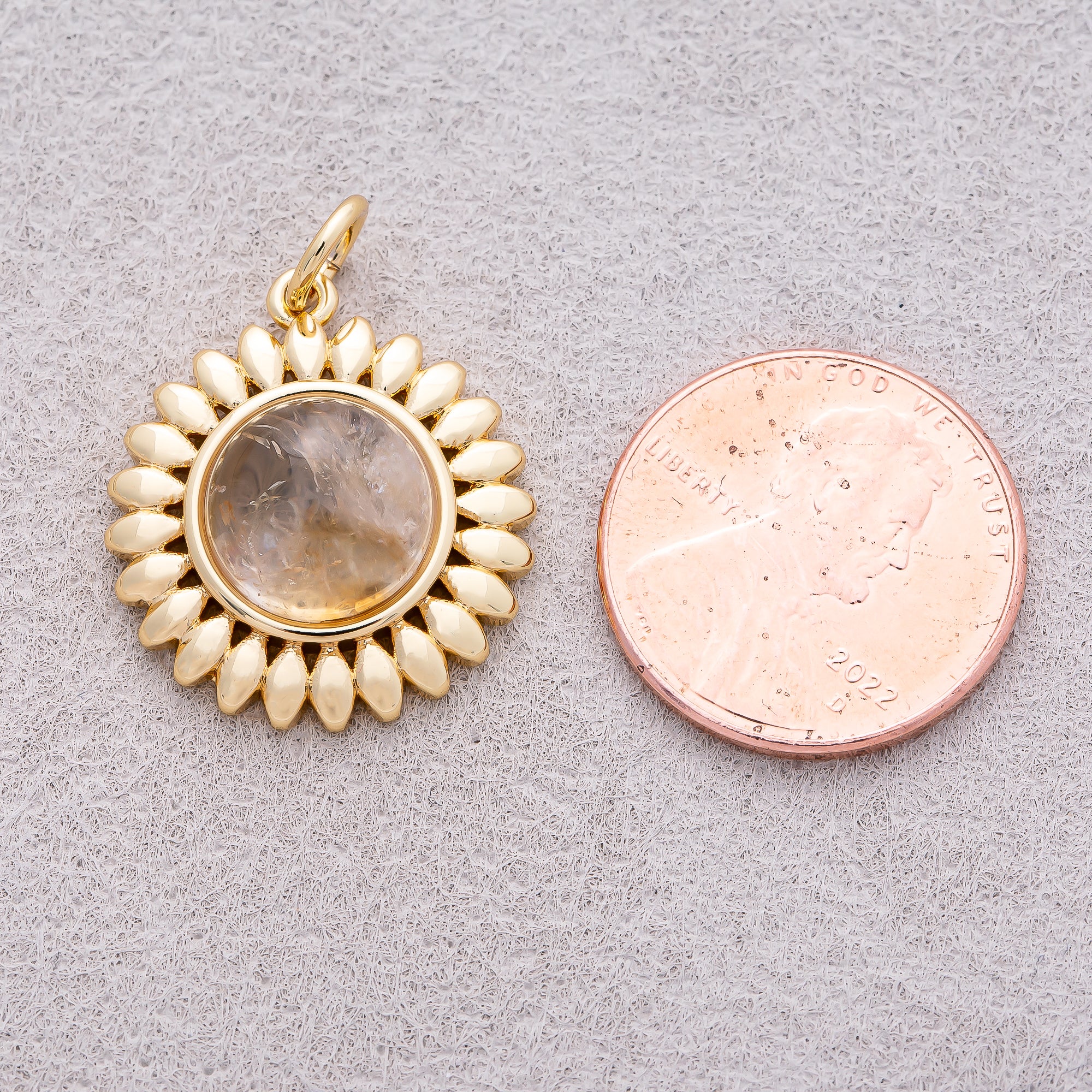 16K Gold Plated Moonstone Natural Gemstone Sunflower Charm - Sold Each