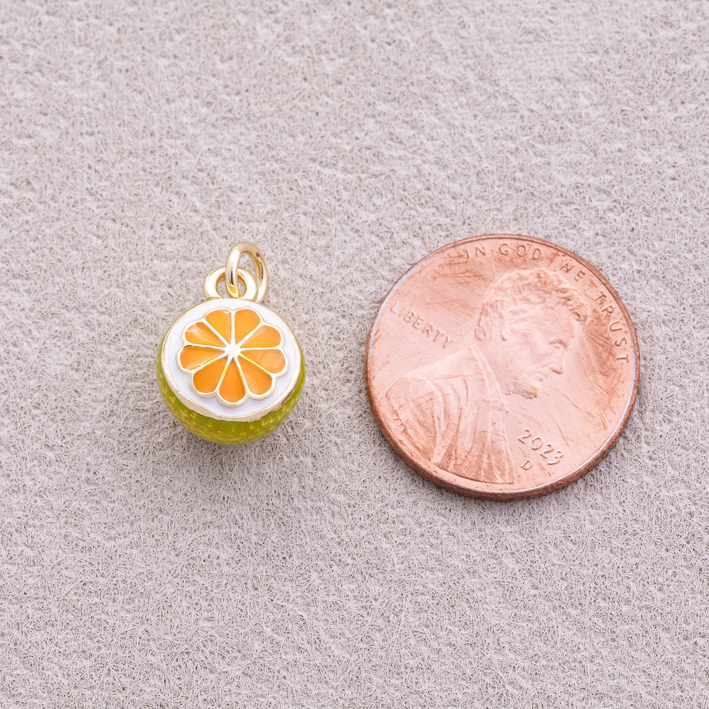 16K Gold Plated Mini Fresh Orange Fruit Enamel Charm - Sold Each