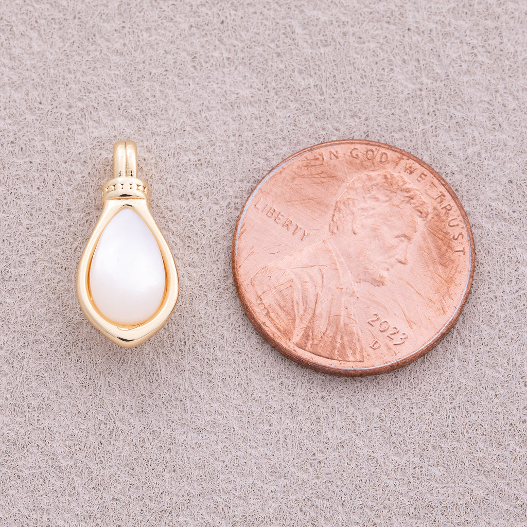 16K Gold Plated White Quartz Natural Gemstone Teardrop Pendant - Sold Each