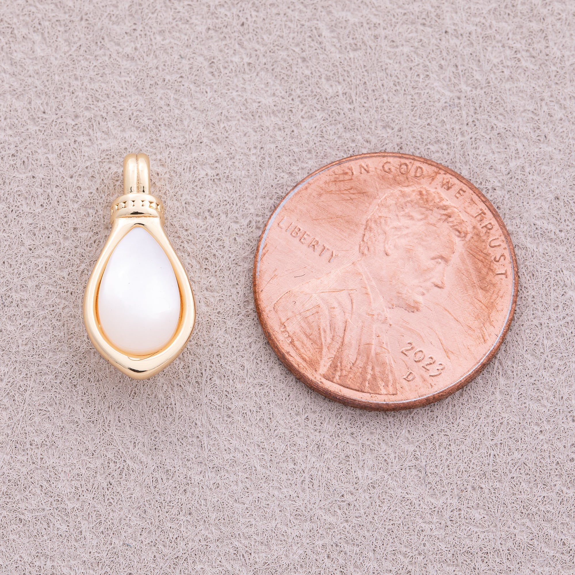 16K Gold Plated White Quartz Natural Gemstone Teardrop Pendant - Sold Each
