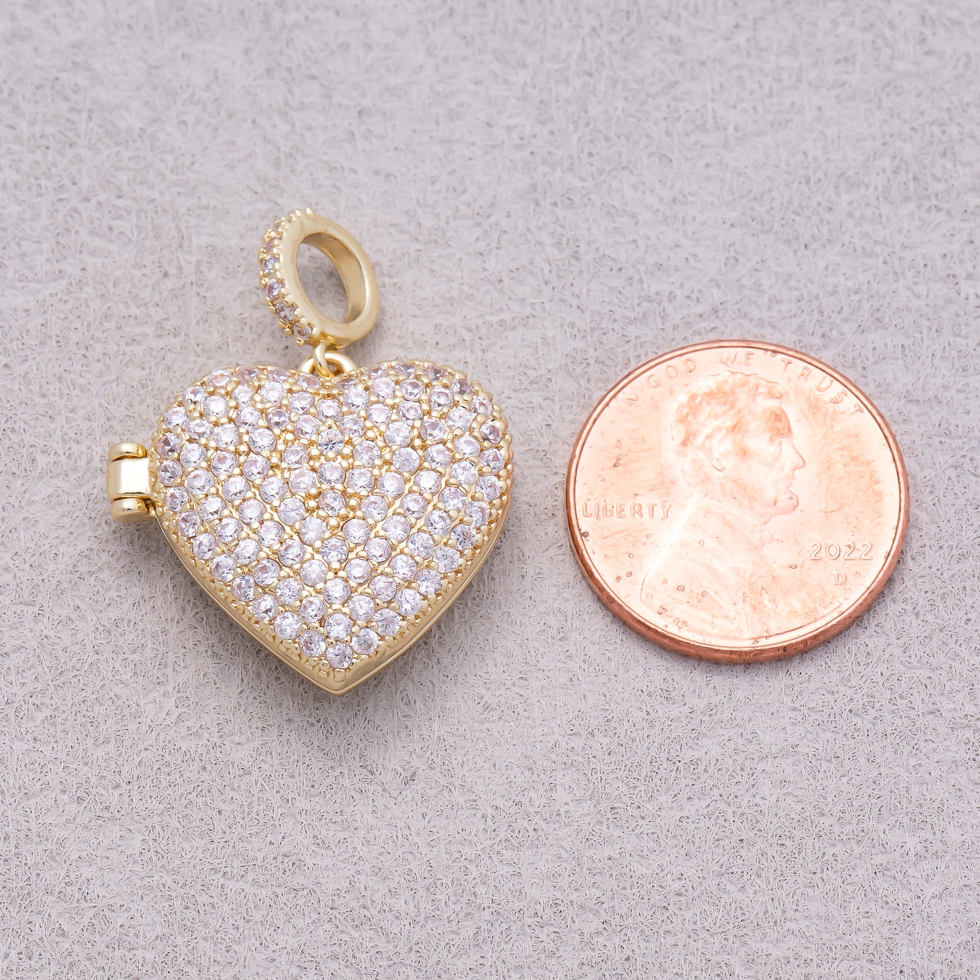16K Gold Plated Micro Paved CZ Love Heart Open Locket Slider Pendant - Sold Each