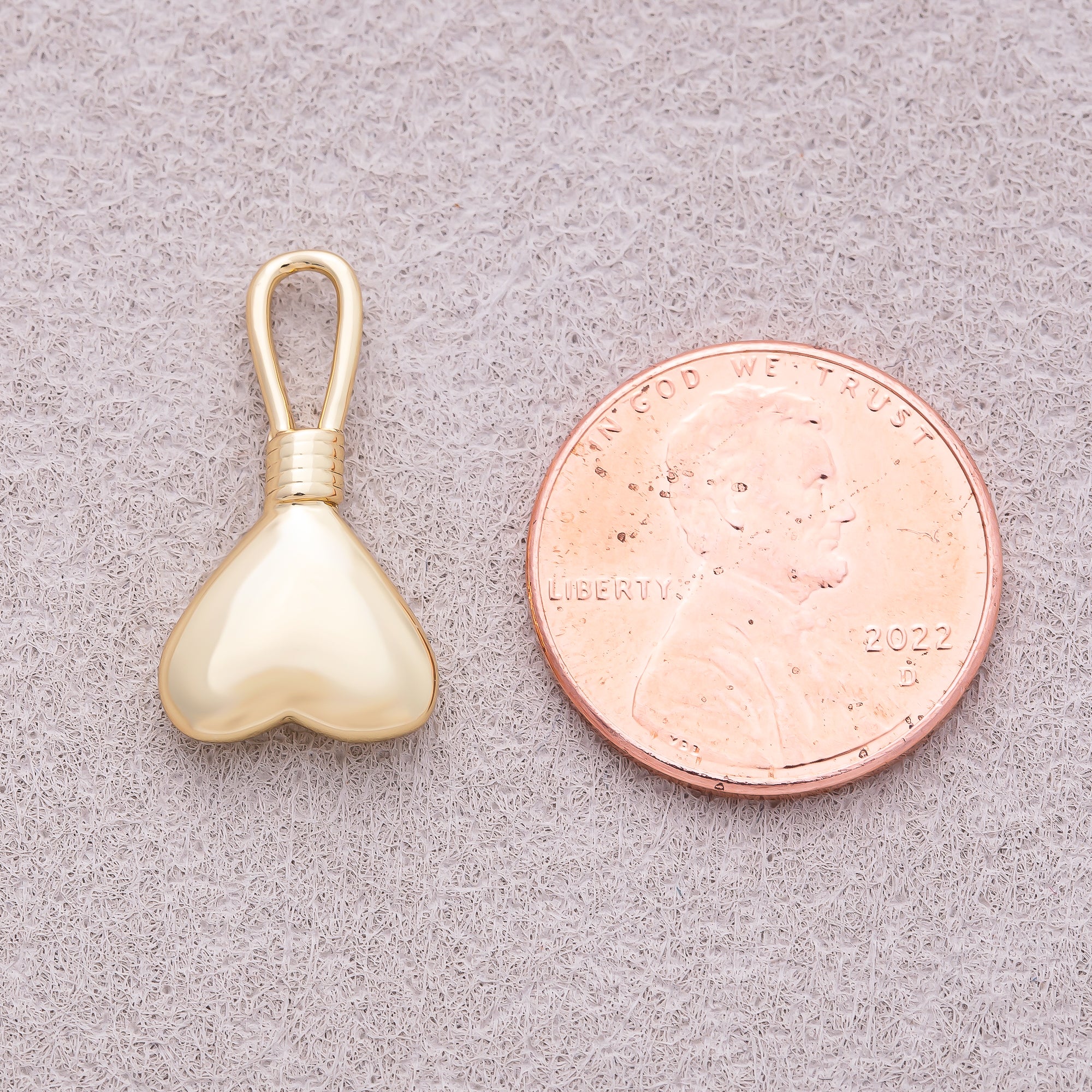 16K Gold Plated Wrapped Wire Bail Accord Puffy Heart Charm - Sold Each