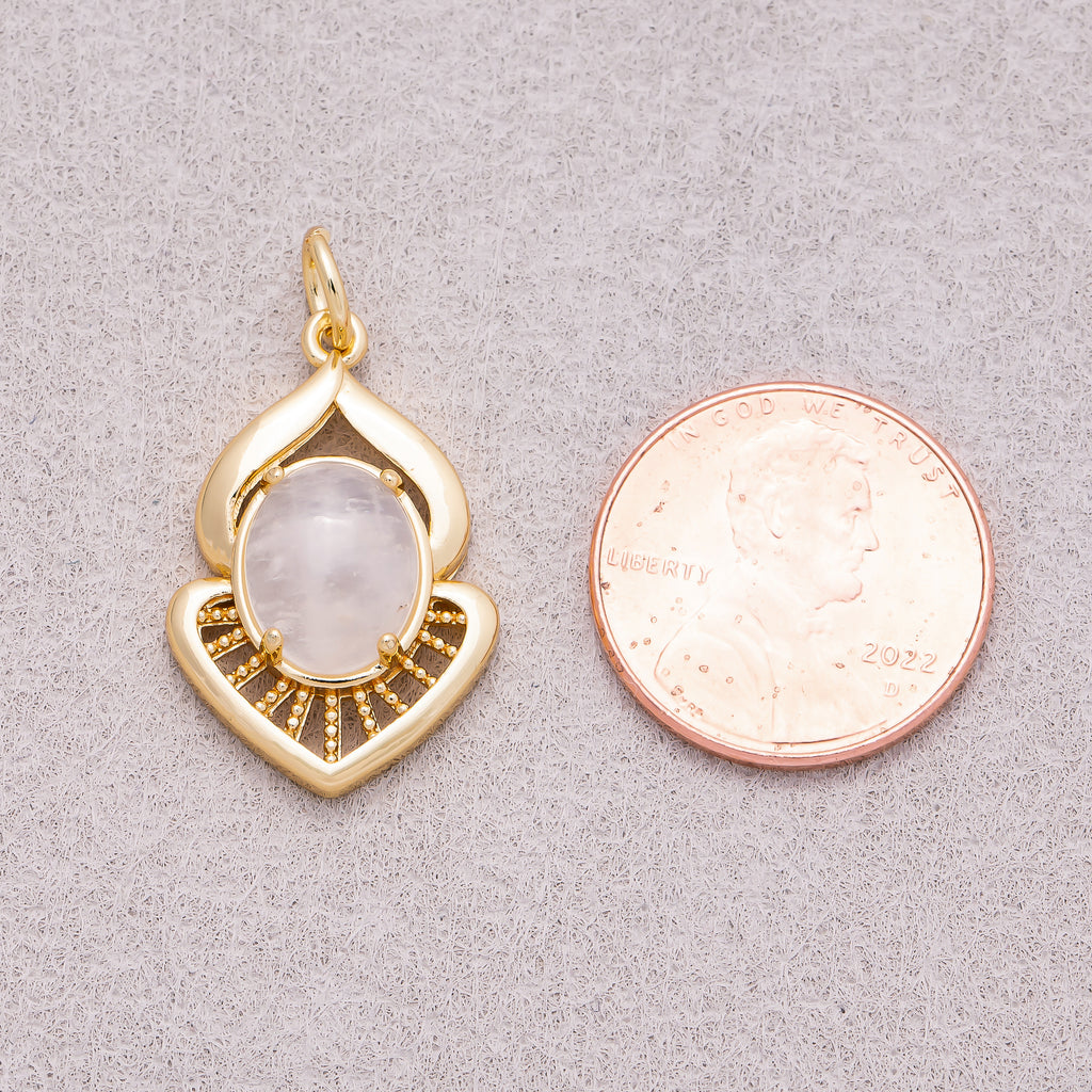 16K Gold Plated Colorful Natural Gemstone Lotus-Inspired Medallion - Sold Each