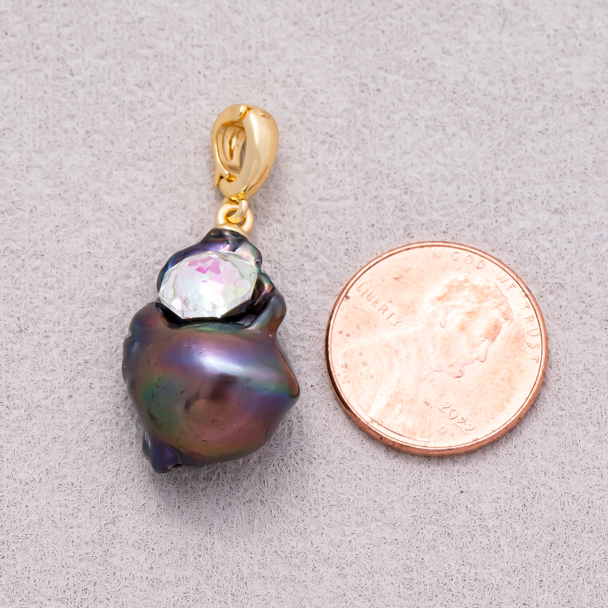 18K Gold Plated Baroque Iridescent Purple Freshwater Pearl Conch Shell Pendant - Sold Each