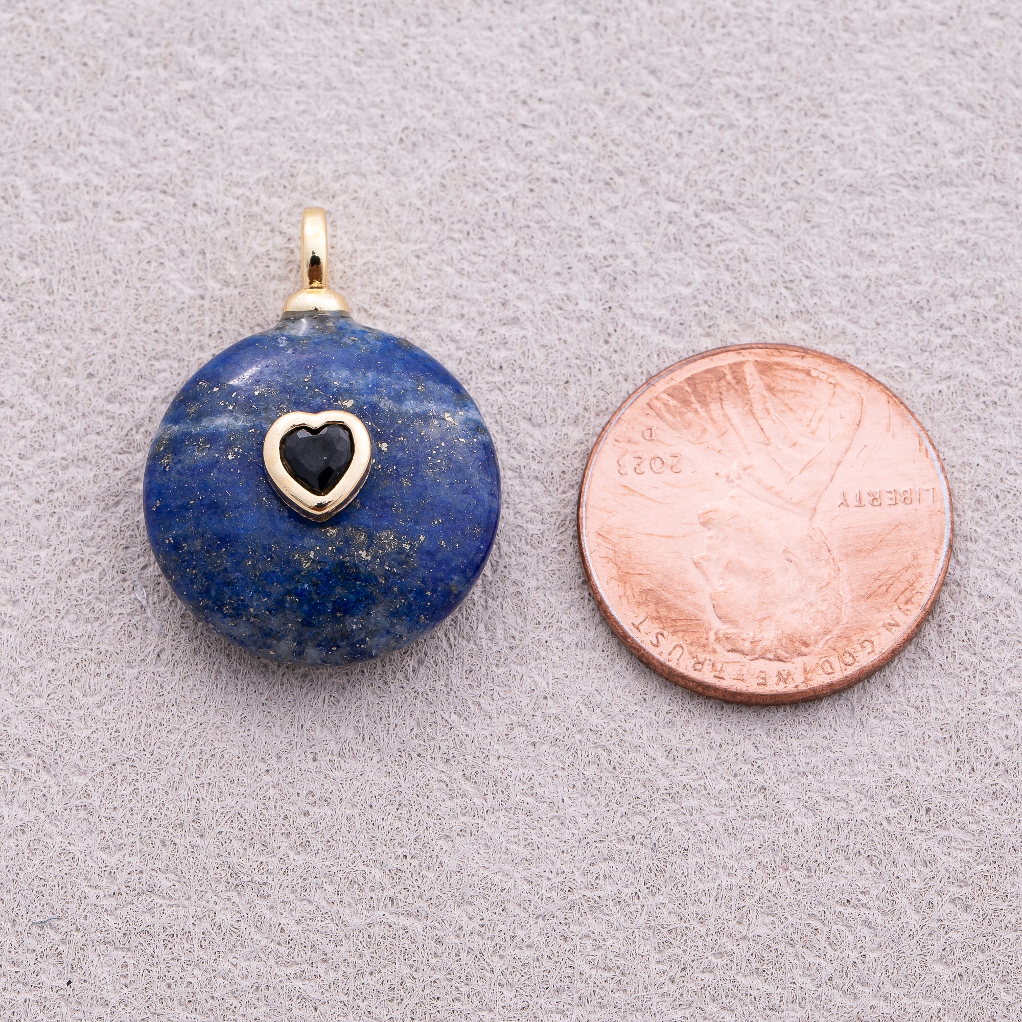 18K Gold Plated Multicolor Heart Embedded Natural Gemstone Round Pendant - Sold Each