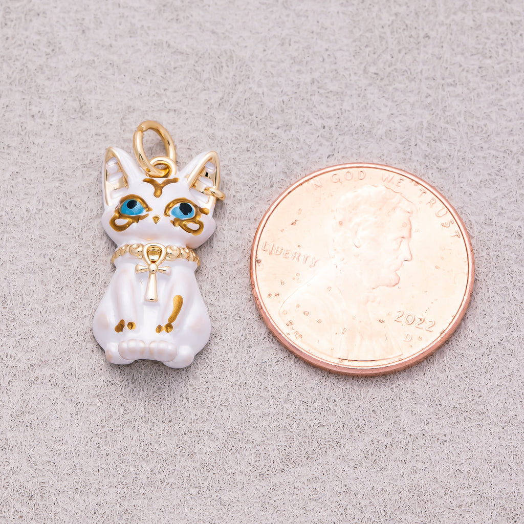 18K Gold Plated White Enamel Cute Fox Lucky Charm - Sold Each