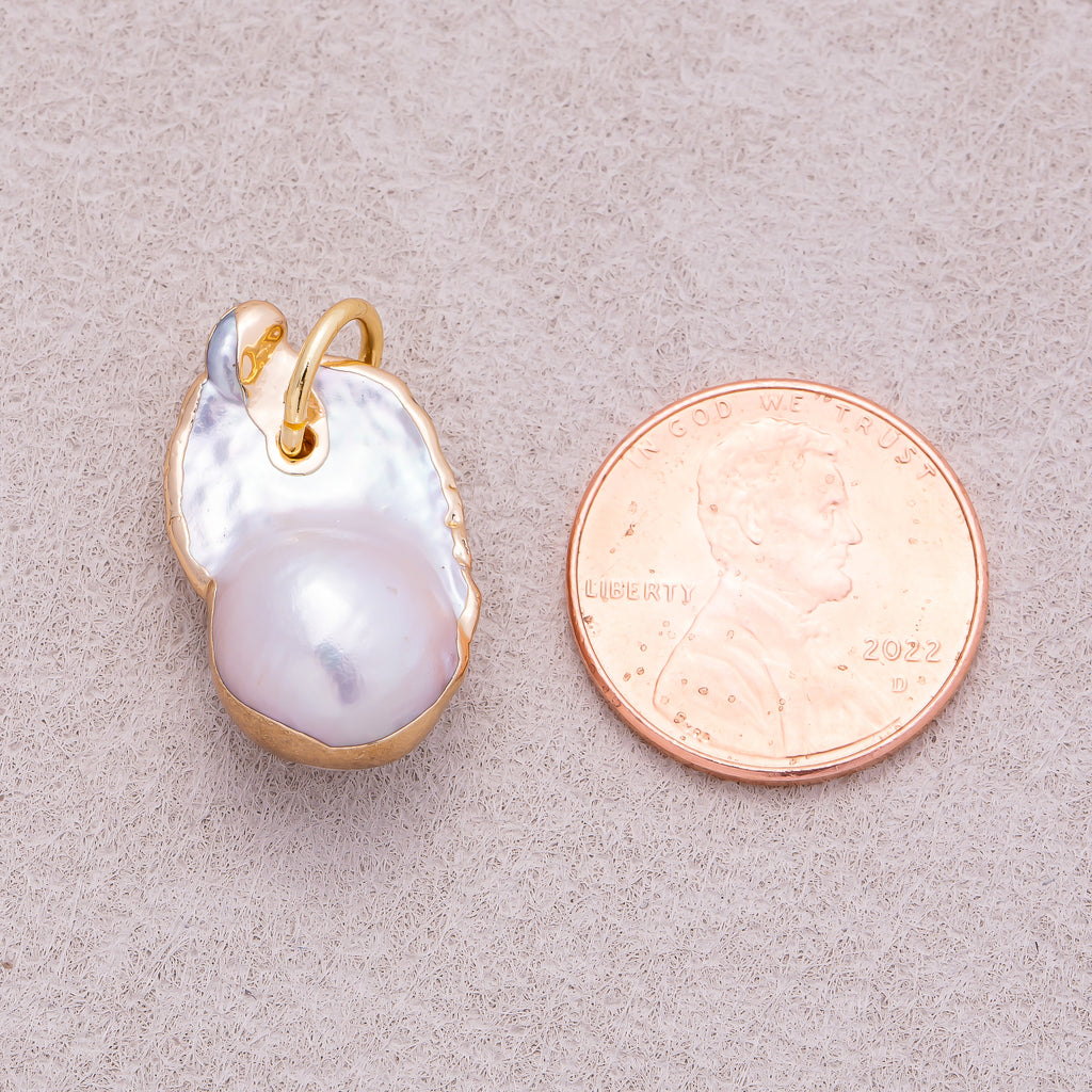 18K Gold Plated Baroque Freshwater Pearl Asymmetric Round Pendant - Sold Each