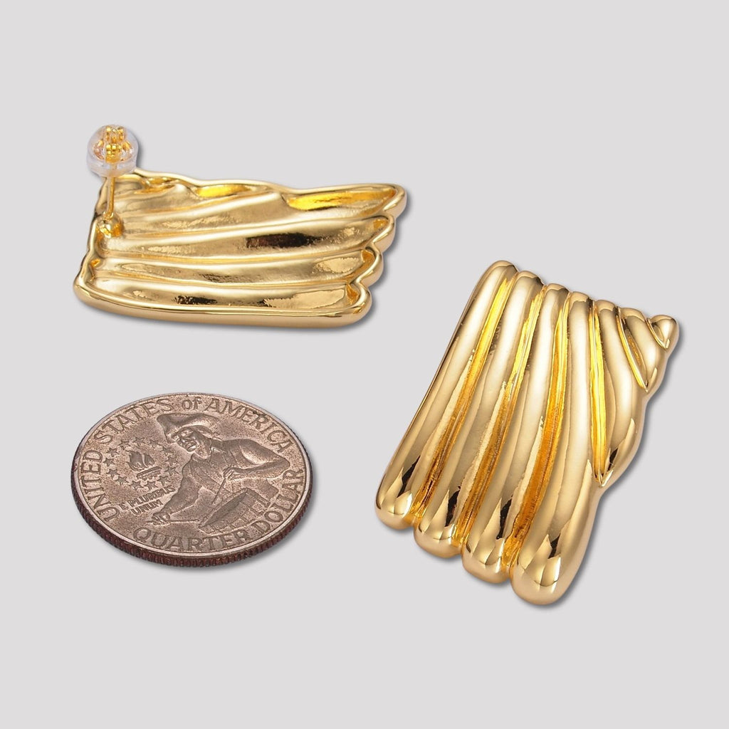 Launch Promo: 24K Gold PVD Stainless Steel Ribbed Textured Rectangular Stud Earring in Gold & Silver | Sold Each