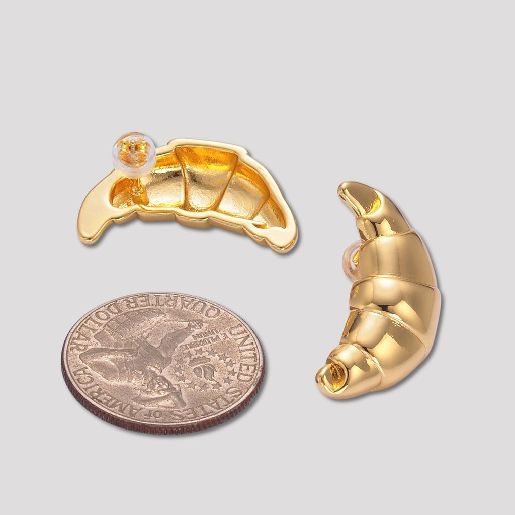 Launch Promo: 24K Gold PVD Stainless Steel Textured Yummy Croissant Stud Earring | Sold Each