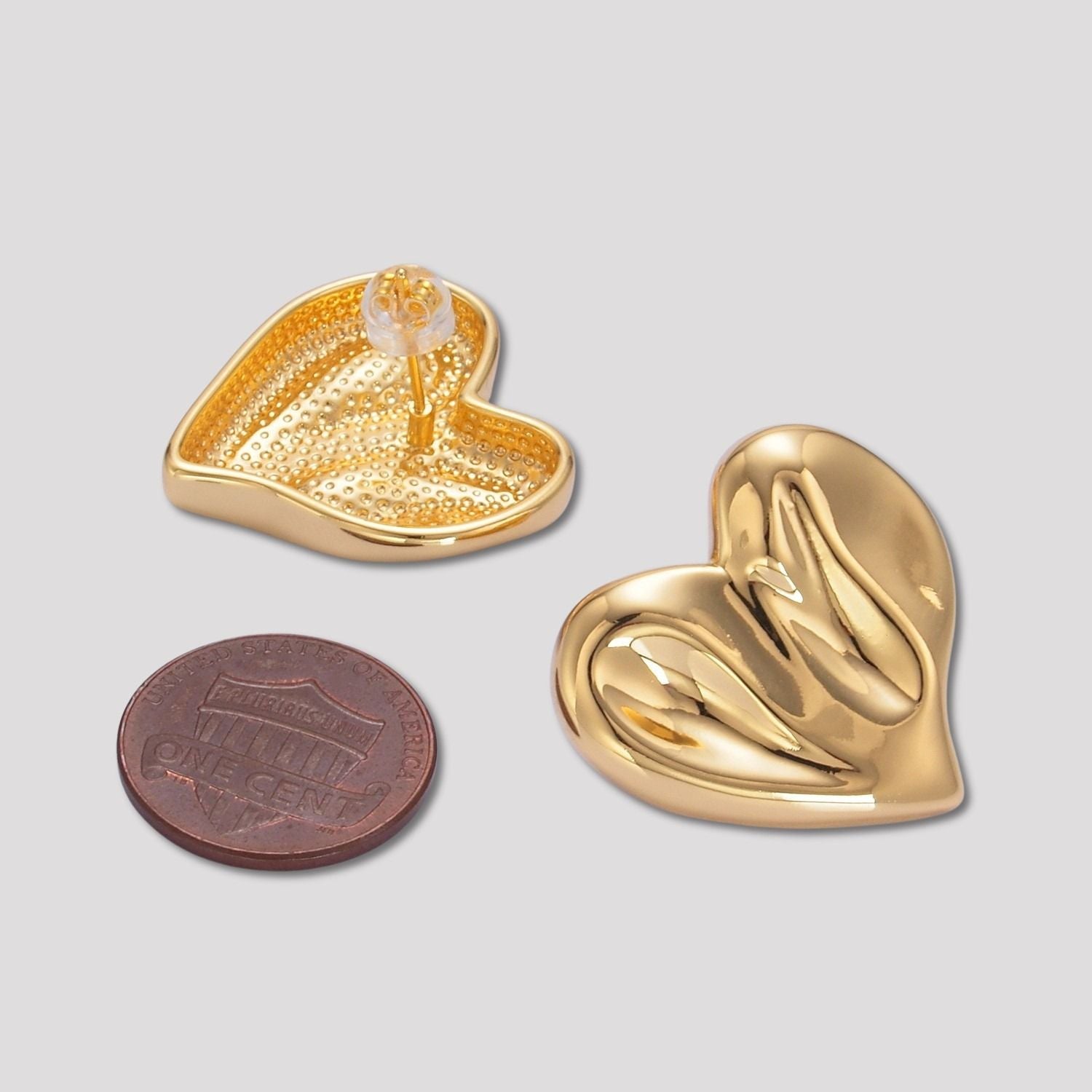 24K Gold Plated Hammered Puffy Heart Stud Earring in Gold & Silver