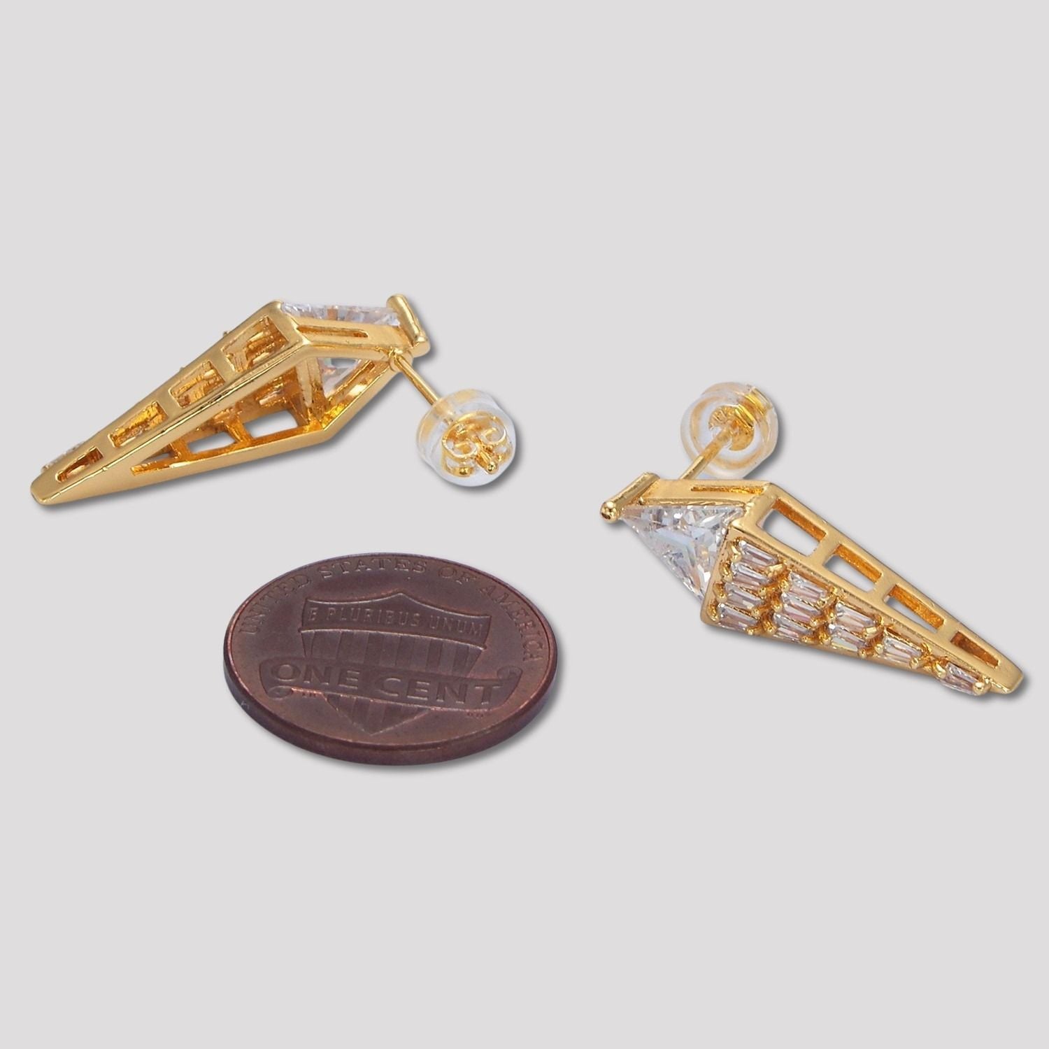 Launch Promo: 24K Gold PVD Stainless Steel Clear CZ Triangle Baguette Stud Earring | Sold Each