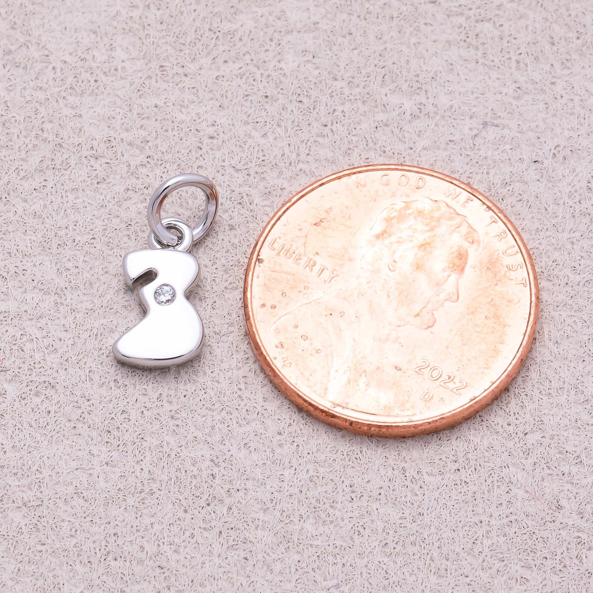Rhodium Plated Solitaire CZ Puffy Balloon Number Charm (0-9) - Sold Each