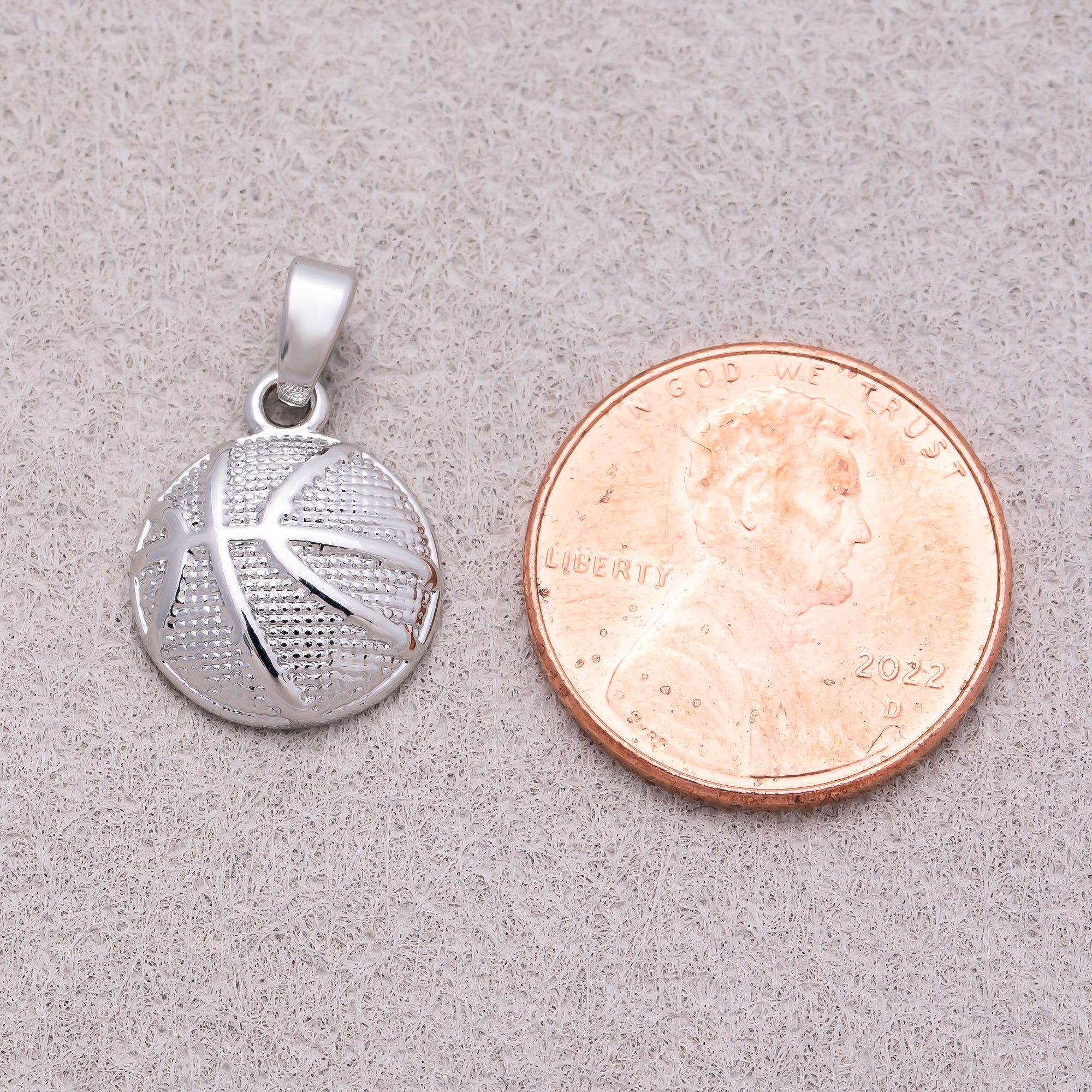 Rhodium Plated Textured Basketball Sport Pendant - Sold Each