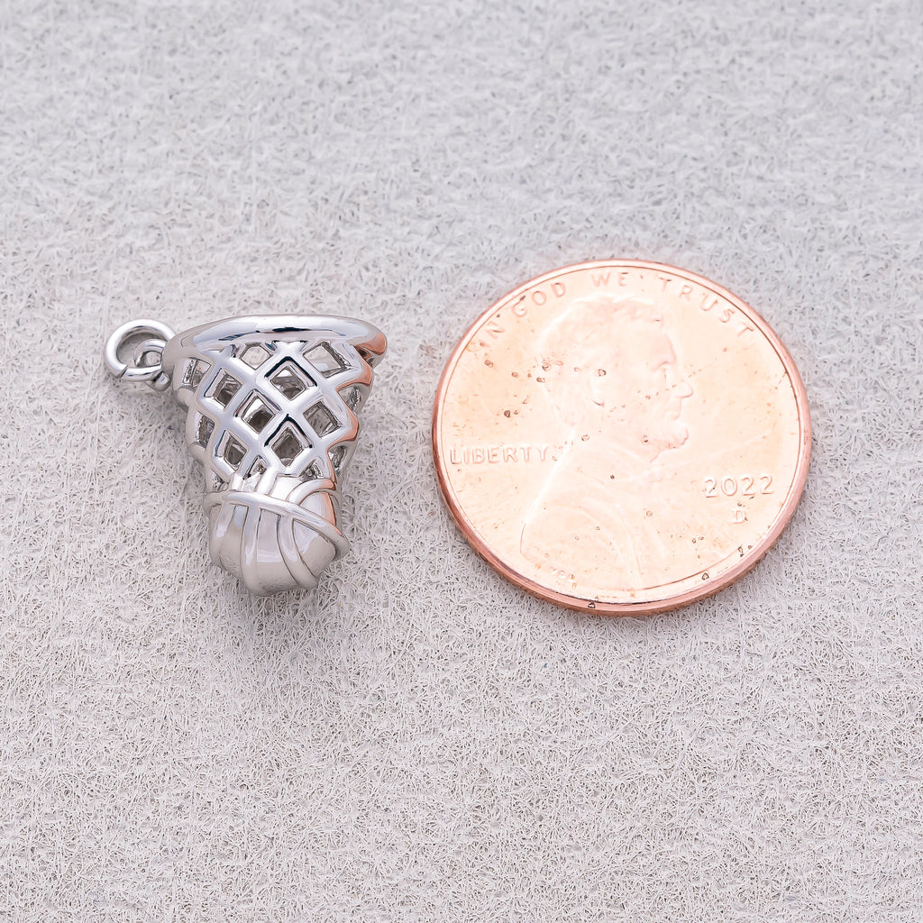 Silver Basketball Ring Sport Charm - Sold Each