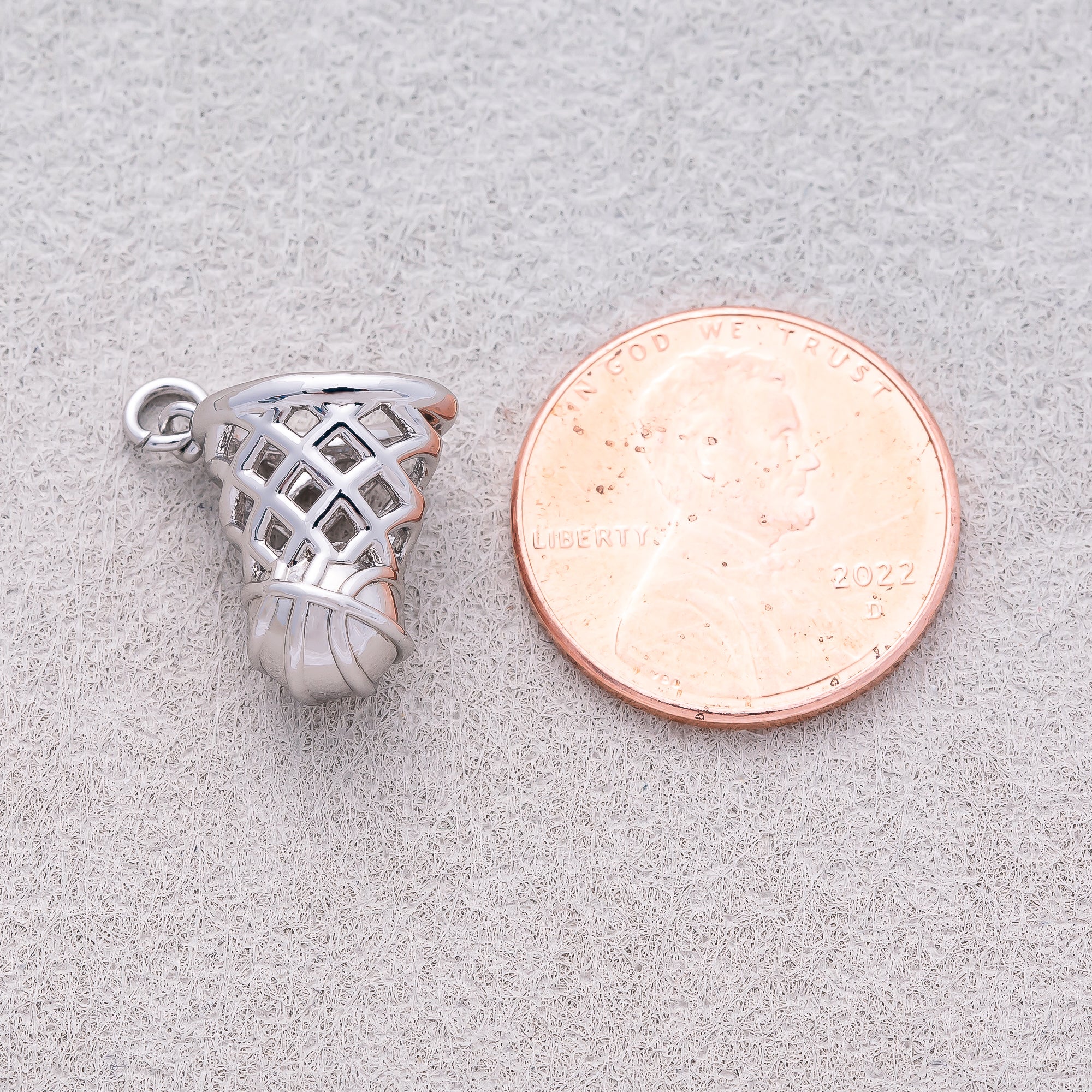 Silver Basketball Ring Sport Charm - Sold Each