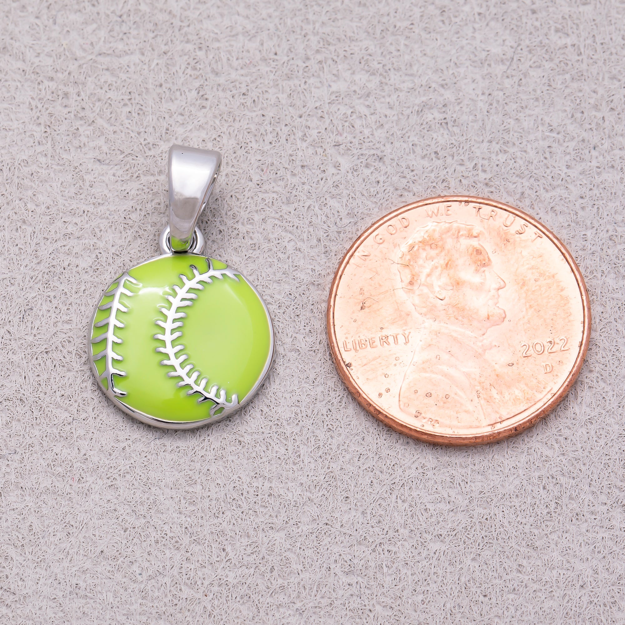 Rhodium Plated White & Green Enamel Baseball Sport Pendant - Sold Each
