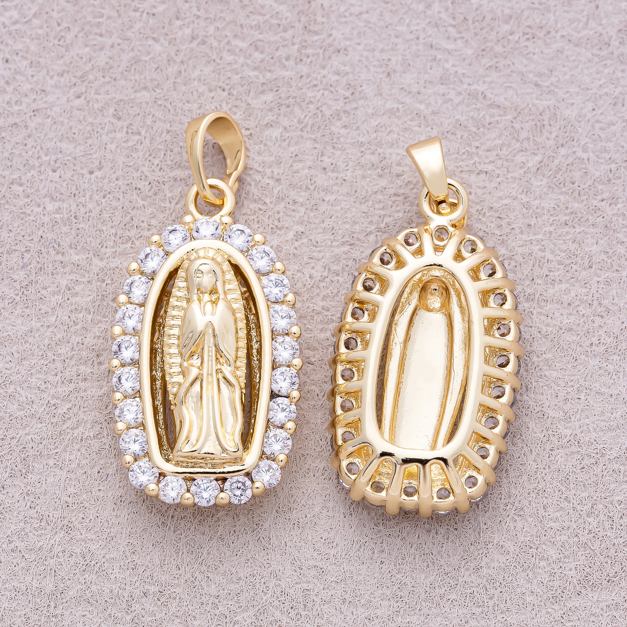 14K Gold Plated Micro Paved CZ Holy Mary Guadalupe Religious Pendant - Sold Each