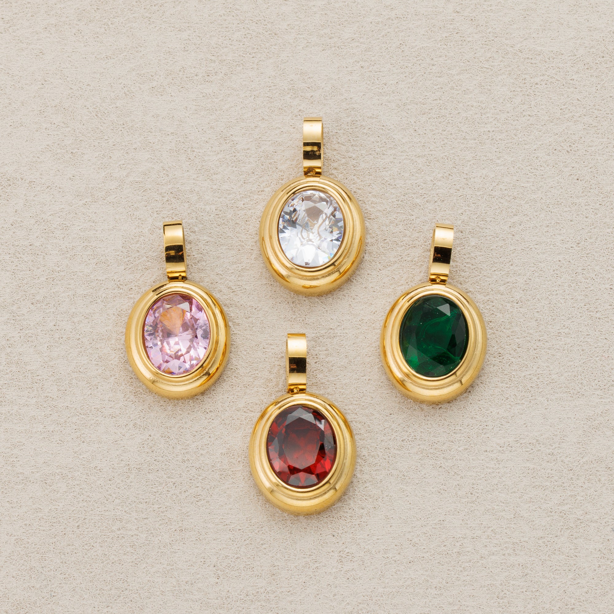 Launch Promo: 24K Gold PVD Stainless Steel Classic Oval Bezel Birthstone Pendant | Sold Each