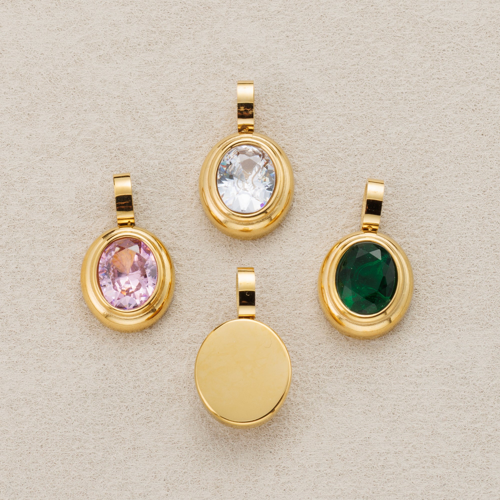 Launch Promo: 24K Gold PVD Stainless Steel Classic Oval Bezel Birthstone Pendant | Sold Each