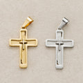 Launch Promo: 24K Gold PVD Stainless Steel Textured Inset 3D Cross Pendant | Sold Each