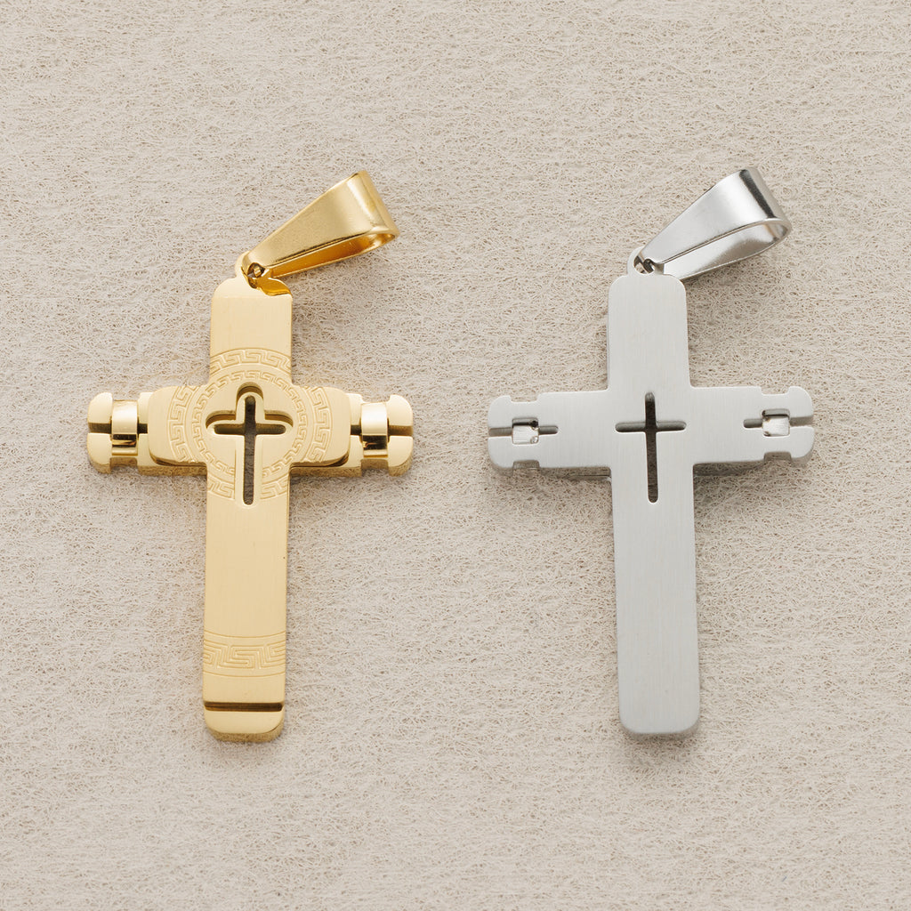 Launch Promo: 24K Gold PVD Stainless Steel Greek Key Cross Pendant | Sold Each