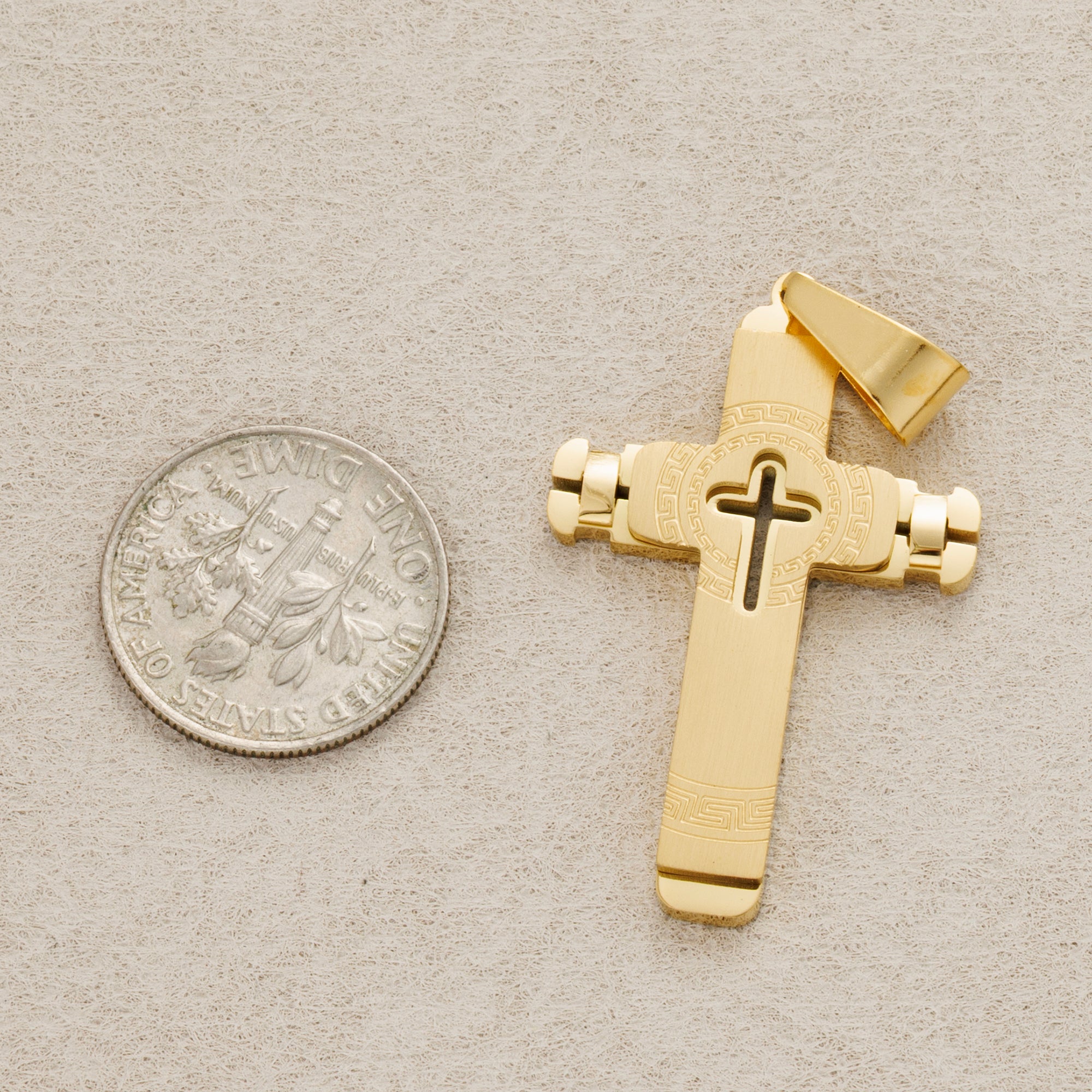 Launch Promo: 24K Gold PVD Stainless Steel Greek Key Cross Pendant | Sold Each