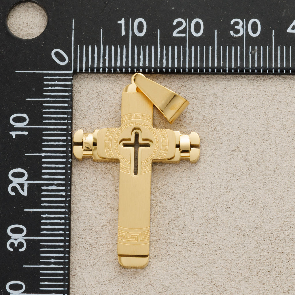 Launch Promo: 24K Gold PVD Stainless Steel Greek Key Cross Pendant | Sold Each