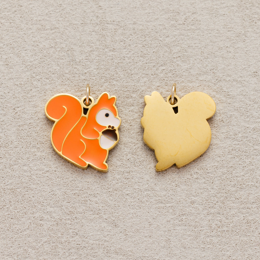 Launch Promo: 24K Gold PVD Stainless Steel Orange Squirrel Animal Enamel Charm | Sold Each