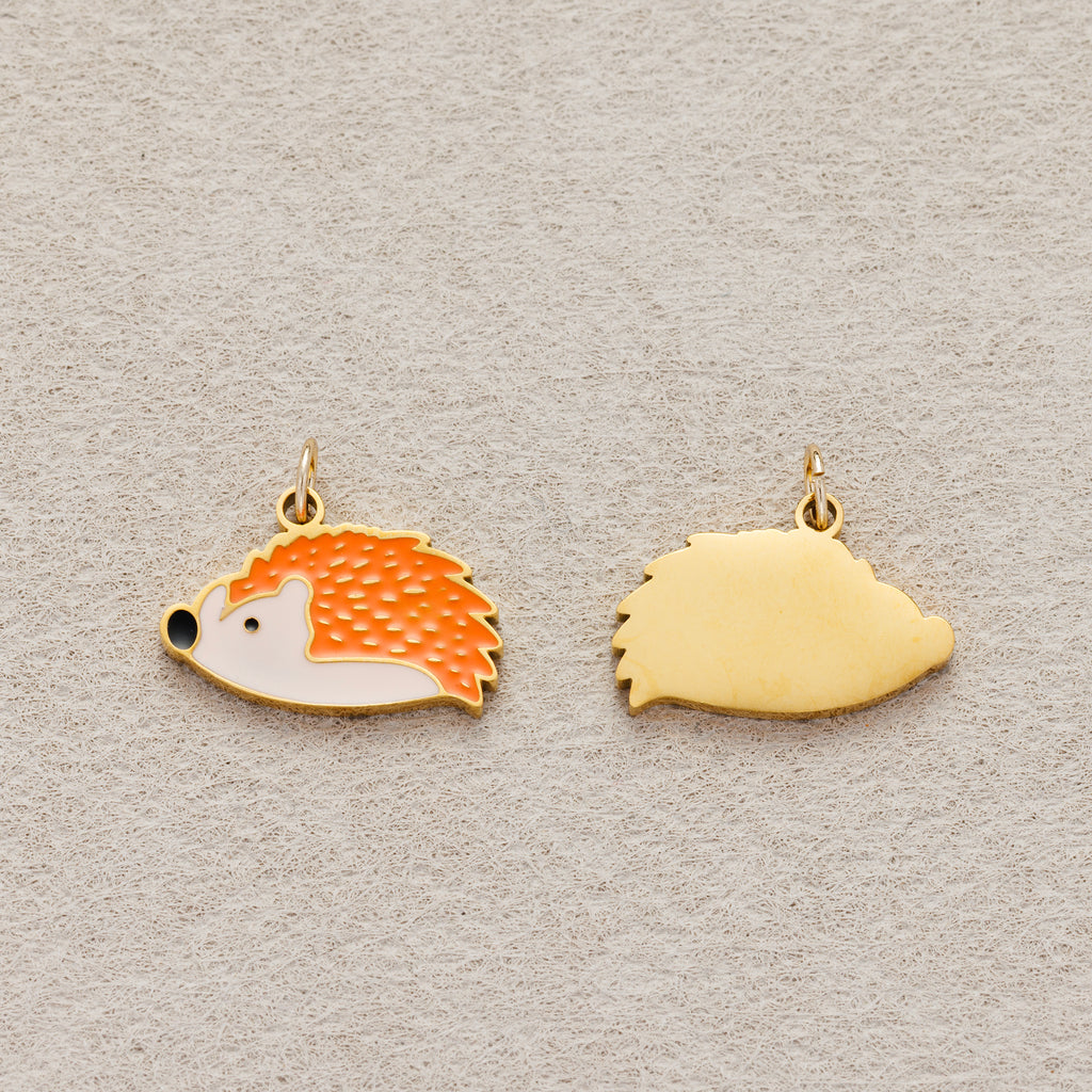 Launch Promo: 24K Gold PVD Stainless Steel Orange Hedgehog Animal Enamel Charm | Sold Each